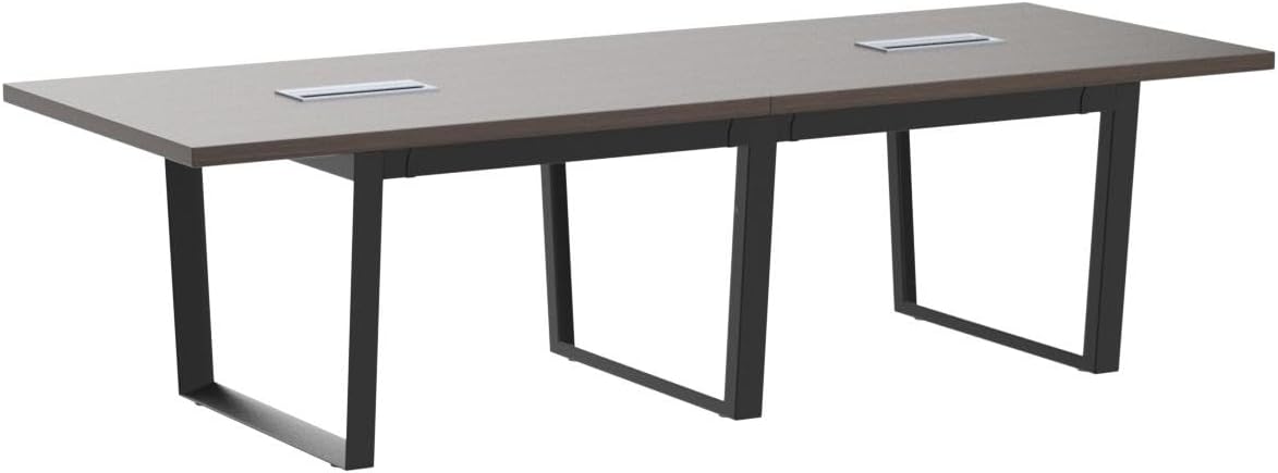 Sturdy Conference Table with Cable Management Grommets Modern Rectangle Office Meeting Table with Wood Tabletop and Metal Frame & Legs- Easy Assembly Boardroom Table (Dark Brown, 8 Foot)