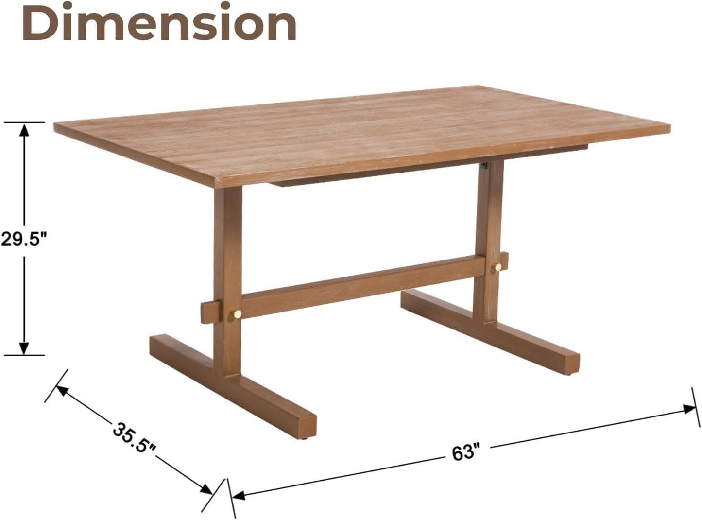 EALSON Farmhouse Solid Wood Dining Table for 4 to 6 People 63 Inch Rustic Large Rectangle Kitchen Table for Kitchen/Living Room/Dinner, Natural