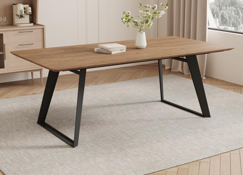 ZckyCine 67" Modern Rectangular Wooden Dining Table Set with 6 Brown Leather Chairs - Expandable, Space-Saving, Multifunctional