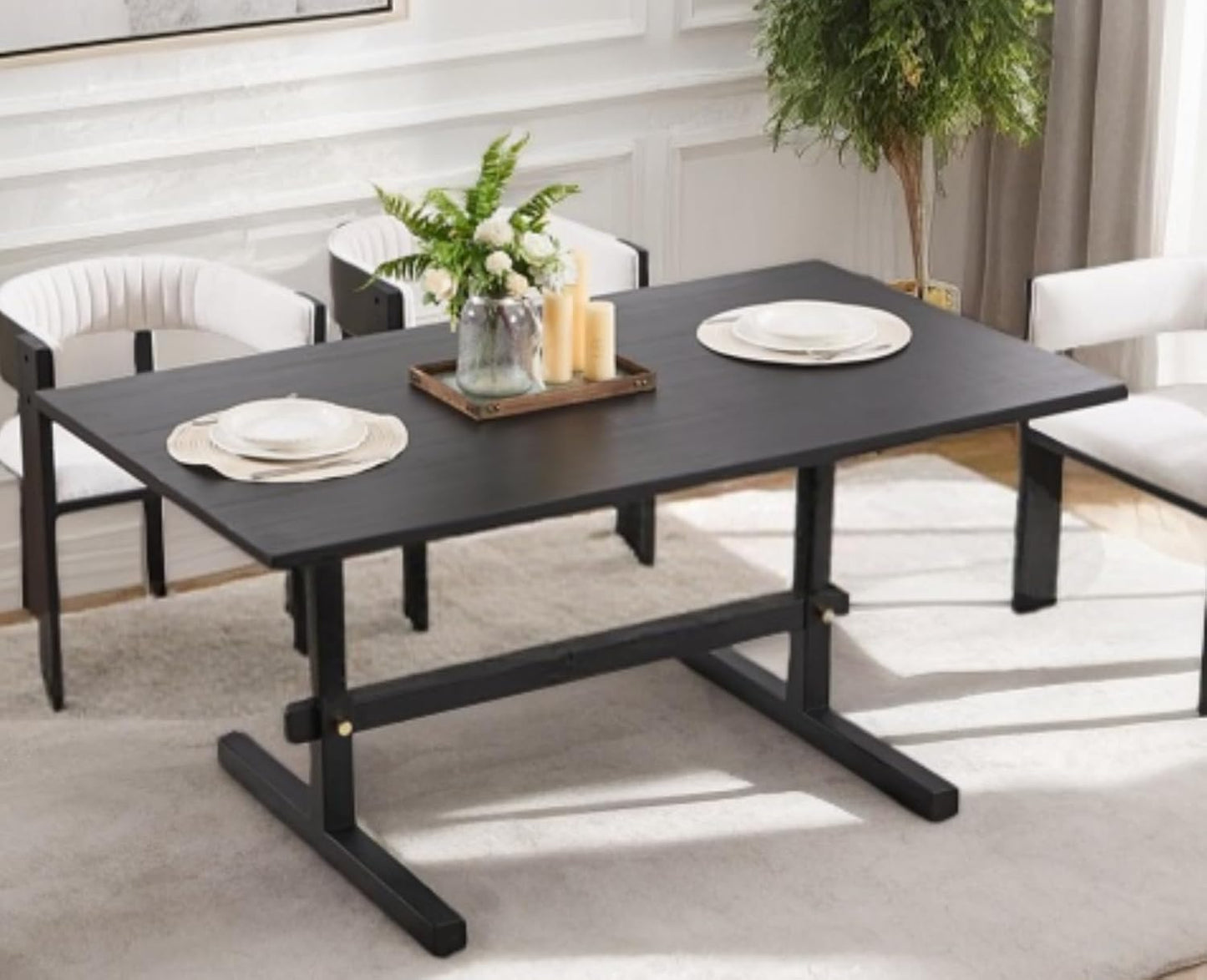 EALSON Farmhouse Solid Wood Dining Table for 4 to 6 People 63 Inch Rustic Large Rectangle Kitchen Table for Kitchen/Living Room/Dinner, Natural
