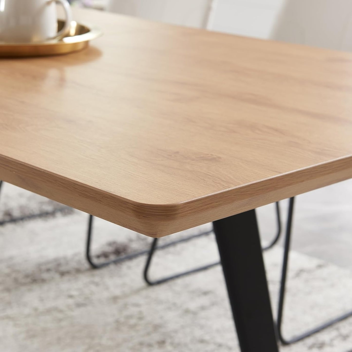 ZckyCine 67" Modern Rectangular Wooden Dining Table Set with 6 Brown Leather Chairs - Expandable, Space-Saving, Multifunctional