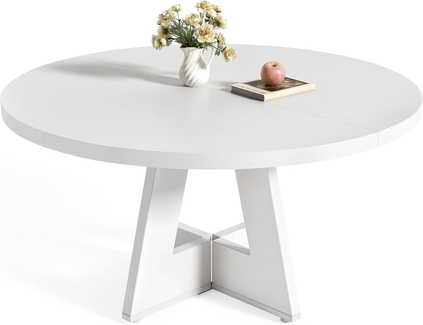 LITTLE TREE Round Dining Table for 4-6 People, 47 Inches Dining Room Table with Wooden Pedestal Base, Brown Dinner Tables, Circle Kitchen Tables for Dining Room, Kitchen, Living Room(Table Only)