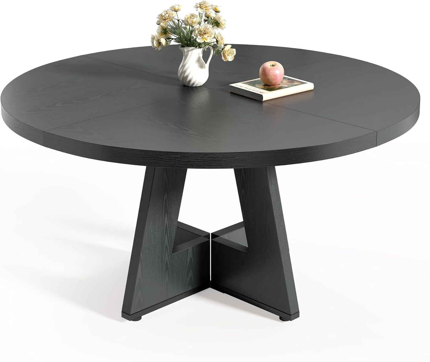 LITTLE TREE Round Dining Table for 4-6 People, 47 Inches Dining Room Table with Wooden Pedestal Base, Brown Dinner Tables, Circle Kitchen Tables for Dining Room, Kitchen, Living Room(Table Only)