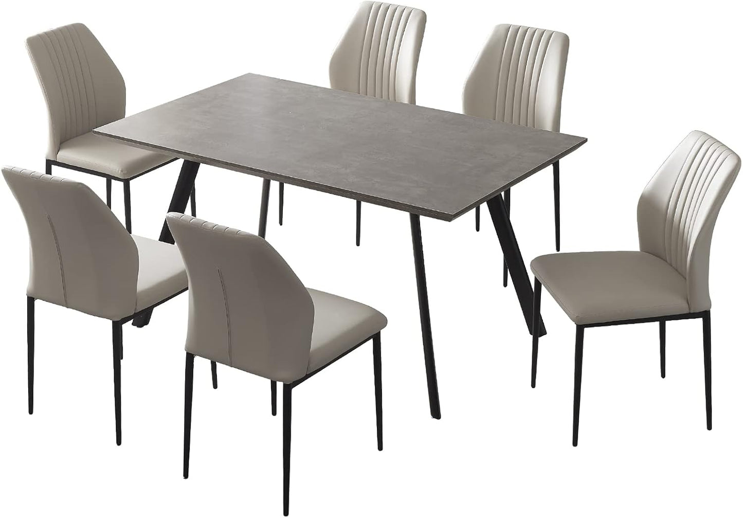 ZckyCine Modern 5-Piece Dining Table Set Rectangular Wood Table with 4 Upholstered Leather Chairs, Seats 4