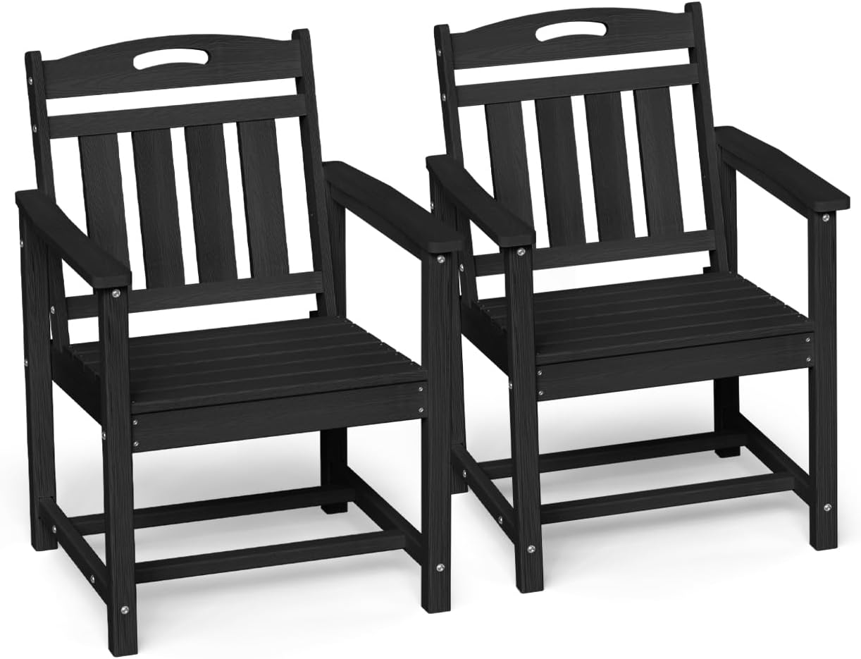 HDPE Outdoor Table and Chairs,66" Outdoor Dining Table Set with Umbrella Hole,7-Piece Patio Dining Set for Backyard,Black