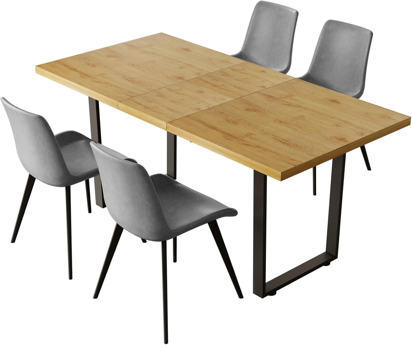 ZckyCine Modern 5-Piece Dining Table Set Rectangular Wood Table with 4 Upholstered Leather Chairs, Seats 4