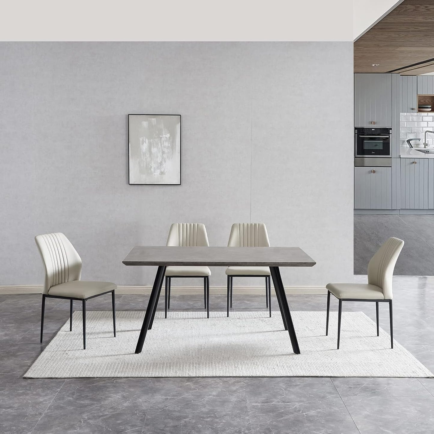 ZckyCine Modern 5-Piece Dining Table Set Rectangular Wood Table with 4 Upholstered Leather Chairs, Seats 4