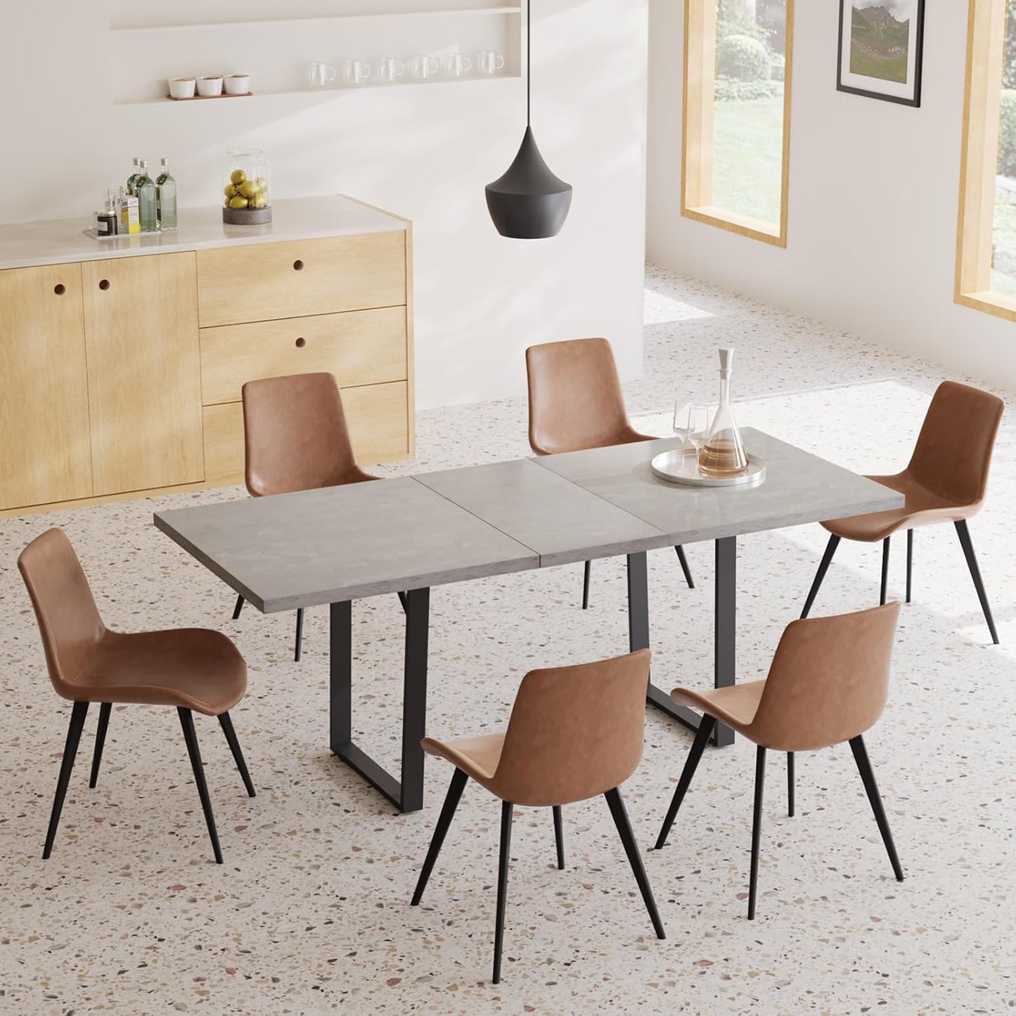 ZckyCine Modern 5-Piece Dining Table Set Rectangular Wood Table with 4 Upholstered Leather Chairs, Seats 4