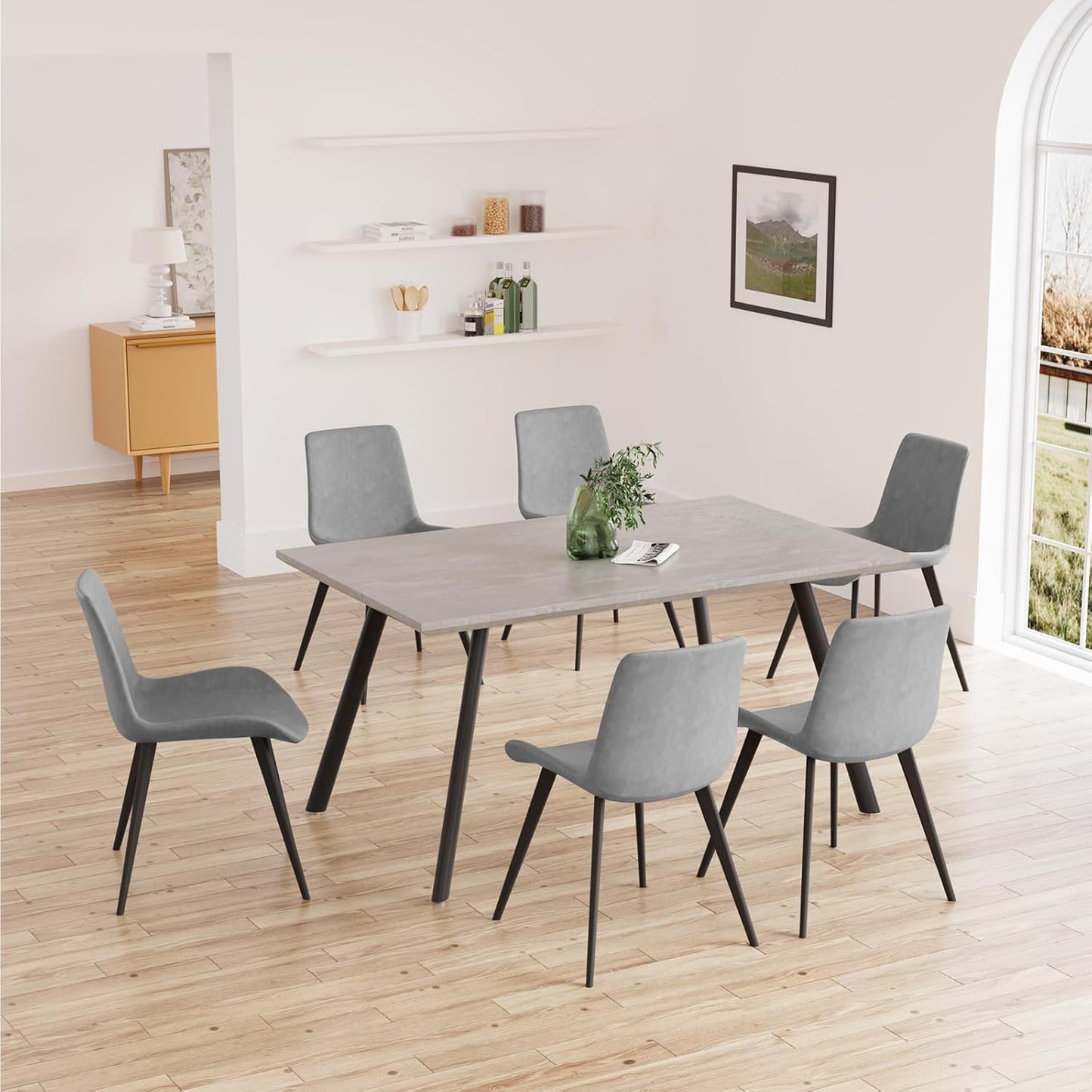ZckyCine Modern 5-Piece Dining Table Set Rectangular Wood Table with 4 Upholstered Leather Chairs, Seats 4