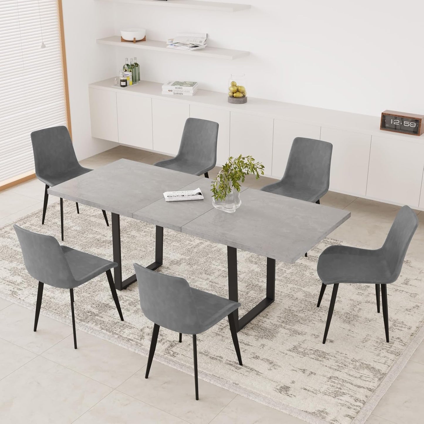 ZckyCine Modern 5-Piece Dining Table Set Rectangular Wood Table with 4 Upholstered Leather Chairs, Seats 4