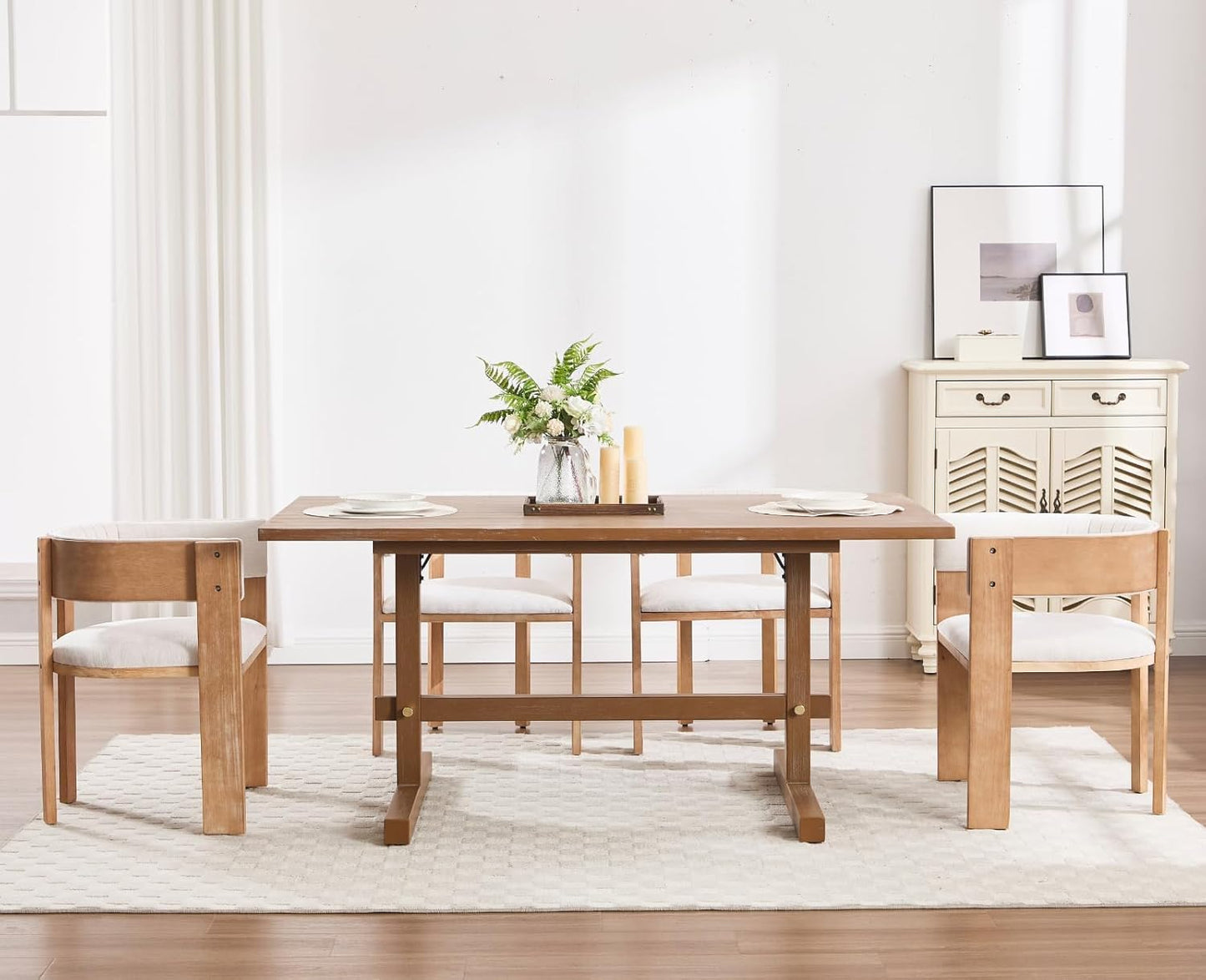 EALSON Farmhouse Solid Wood Dining Table for 4 to 6 People 63 Inch Rustic Large Rectangle Kitchen Table for Kitchen/Living Room/Dinner, Natural