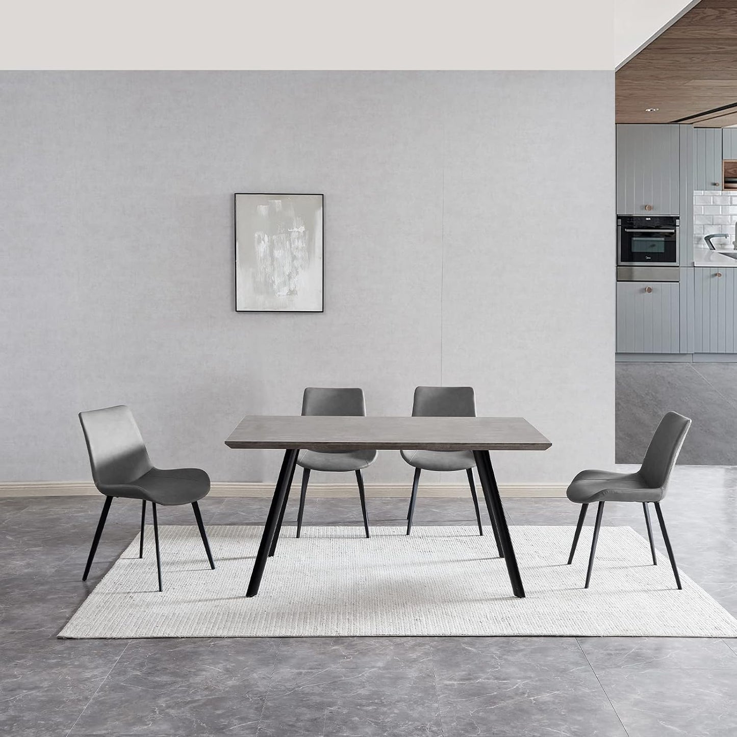 ZckyCine Modern 5-Piece Dining Table Set Rectangular Wood Table with 4 Upholstered Leather Chairs, Seats 4