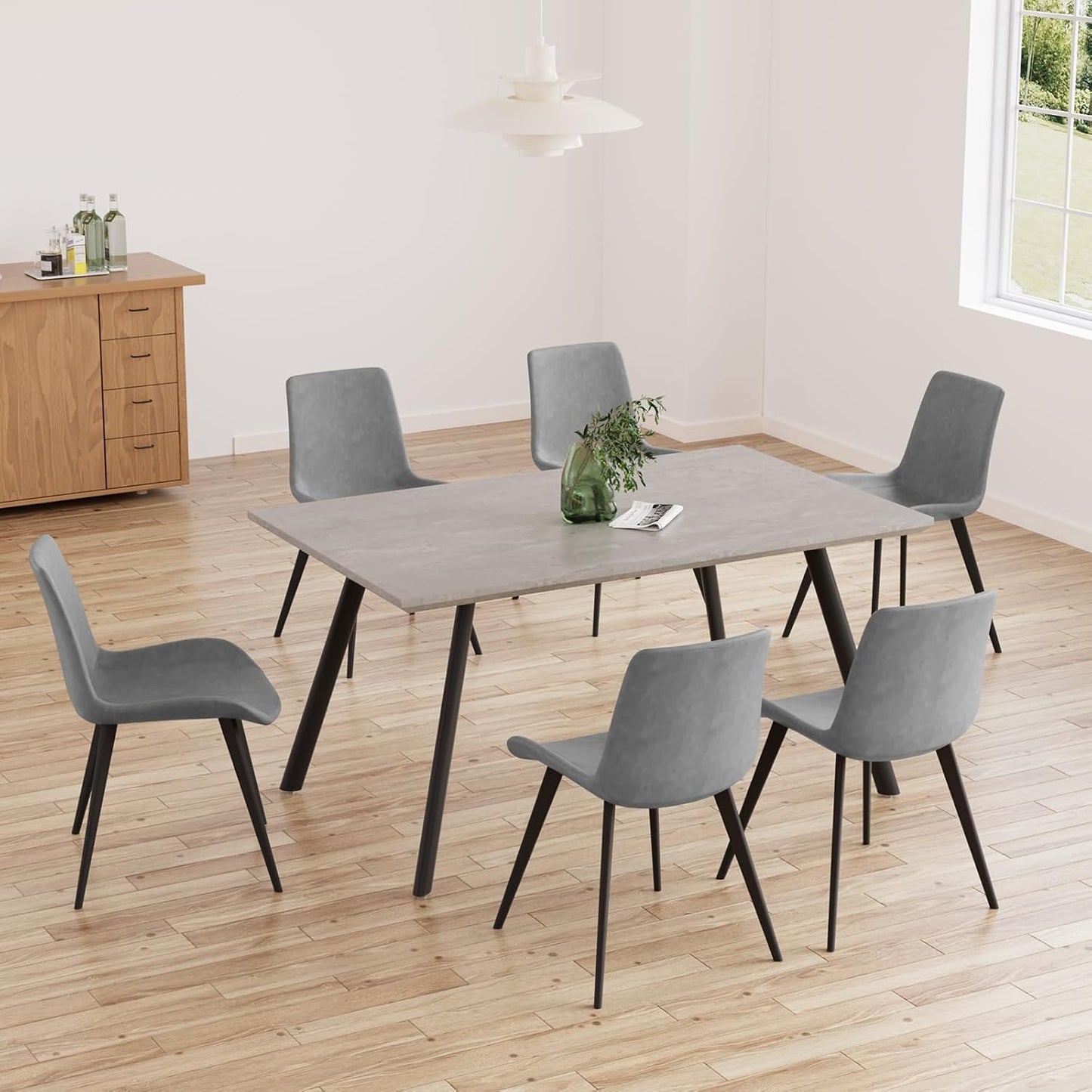 ZckyCine Modern 5-Piece Dining Table Set Rectangular Wood Table with 4 Upholstered Leather Chairs, Seats 4