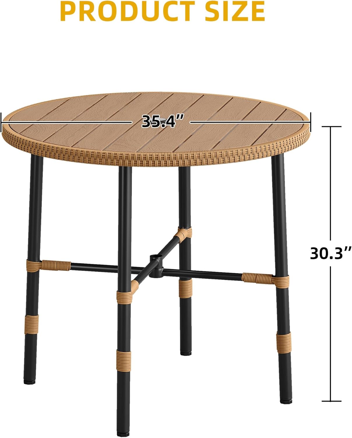DWVO Outdoor Patio Dining Table Round for 4 35.4" Outdoor Tables with Umbrella Hole & Adjustable Levelers All-Weather Bistro Table with Metal Frame for Lawn Garden Backyard