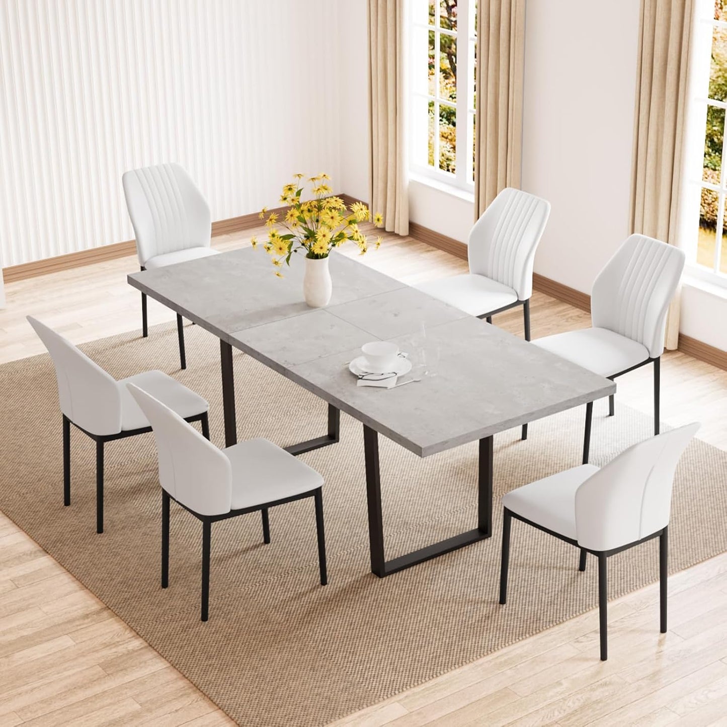 ZckyCine Modern 5-Piece Dining Table Set Rectangular Wood Table with 4 Upholstered Leather Chairs, Seats 4