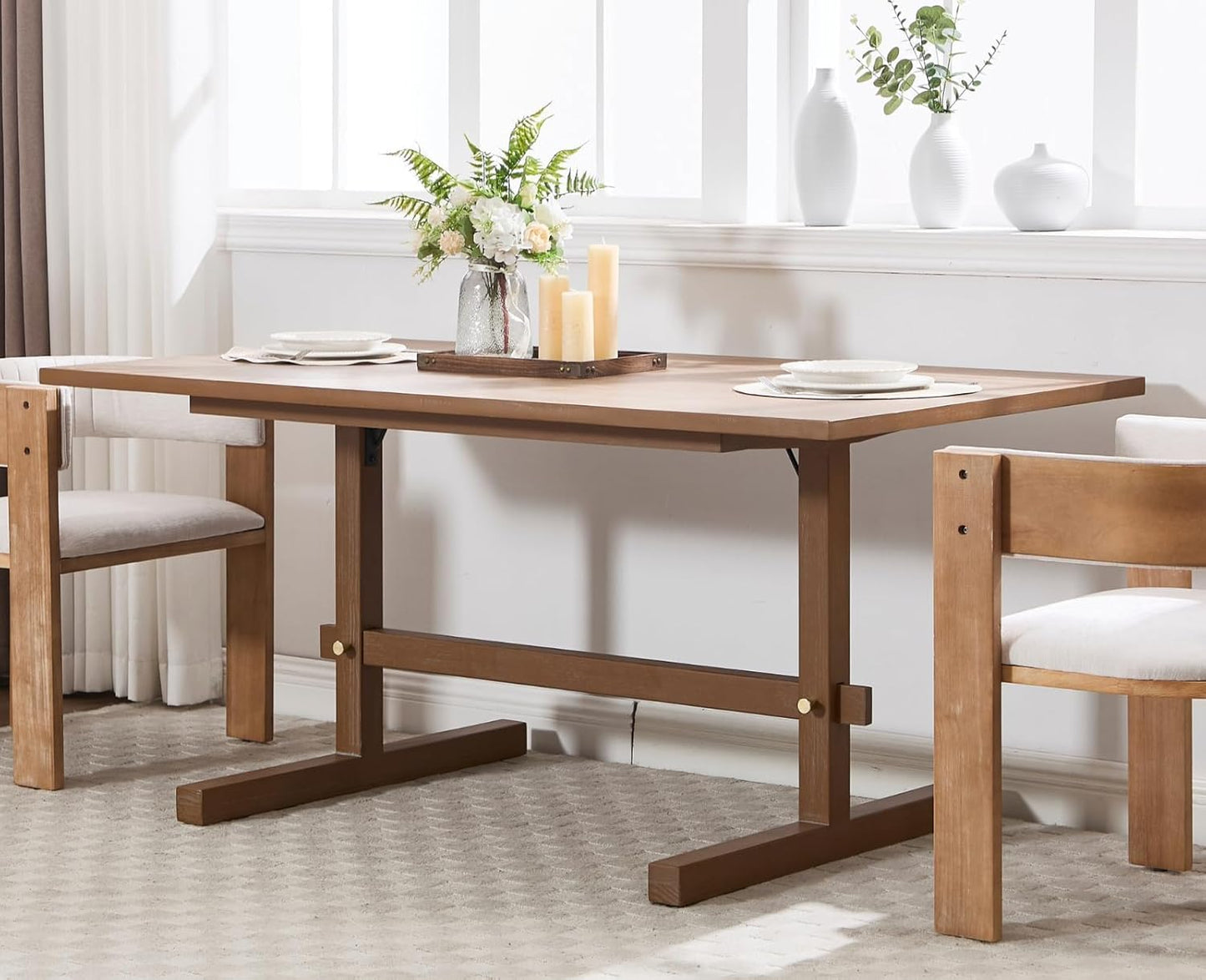 EALSON Farmhouse Solid Wood Dining Table for 4 to 6 People 63 Inch Rustic Large Rectangle Kitchen Table for Kitchen/Living Room/Dinner, Natural
