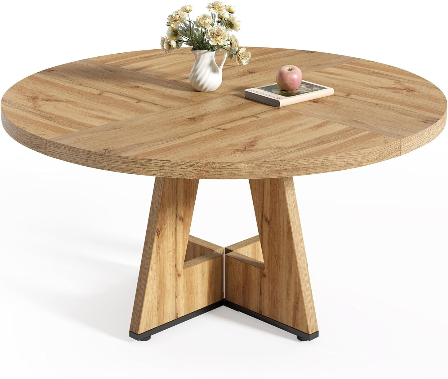 LITTLE TREE Round Dining Table for 4-6 People, 47 Inches Dining Room Table with Wooden Pedestal Base, Brown Dinner Tables, Circle Kitchen Tables for Dining Room, Kitchen, Living Room(Table Only)