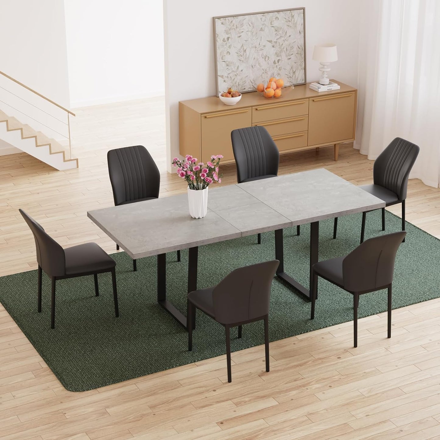 ZckyCine Modern 5-Piece Dining Table Set Rectangular Wood Table with 4 Upholstered Leather Chairs, Seats 4