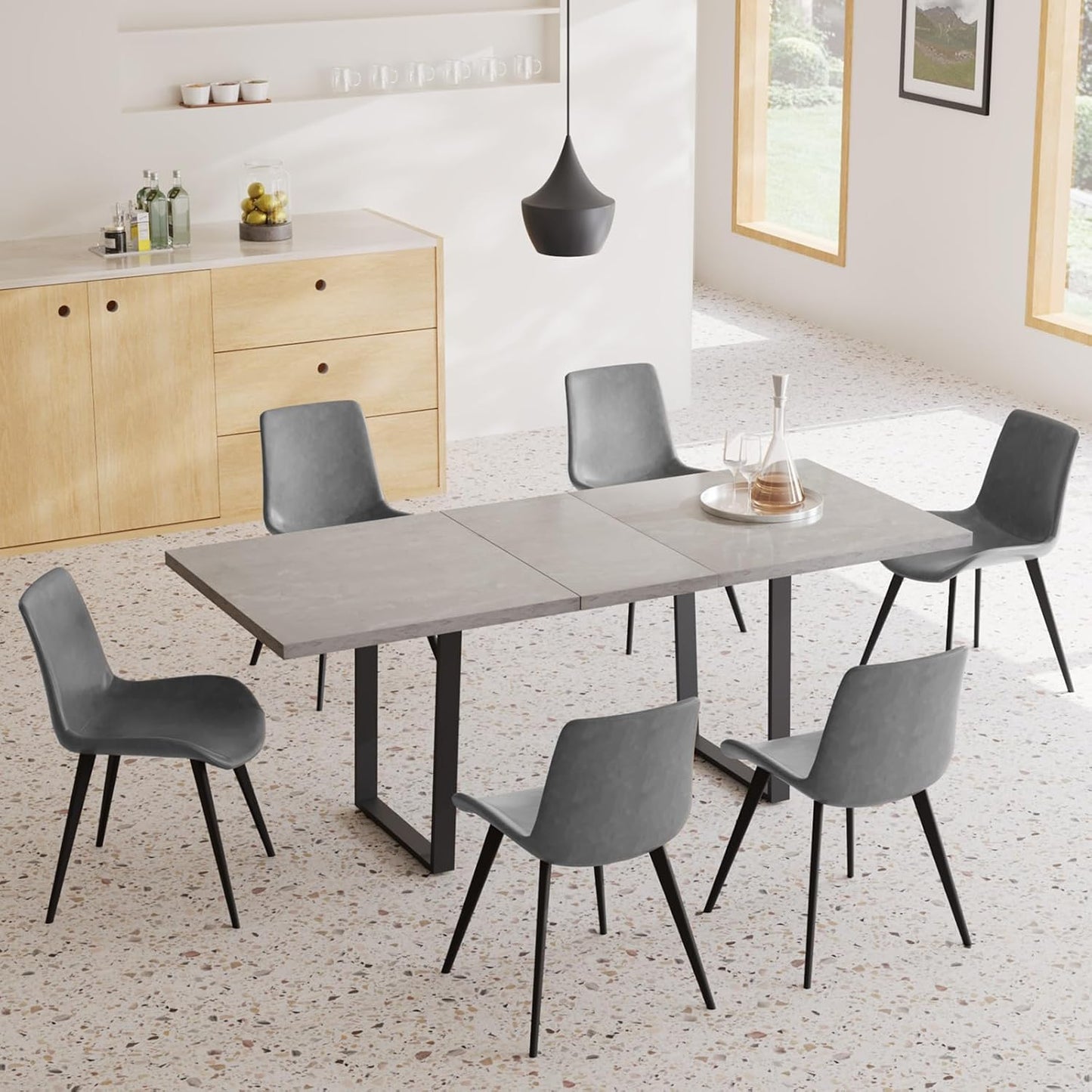 ZckyCine Modern 5-Piece Dining Table Set Rectangular Wood Table with 4 Upholstered Leather Chairs, Seats 4
