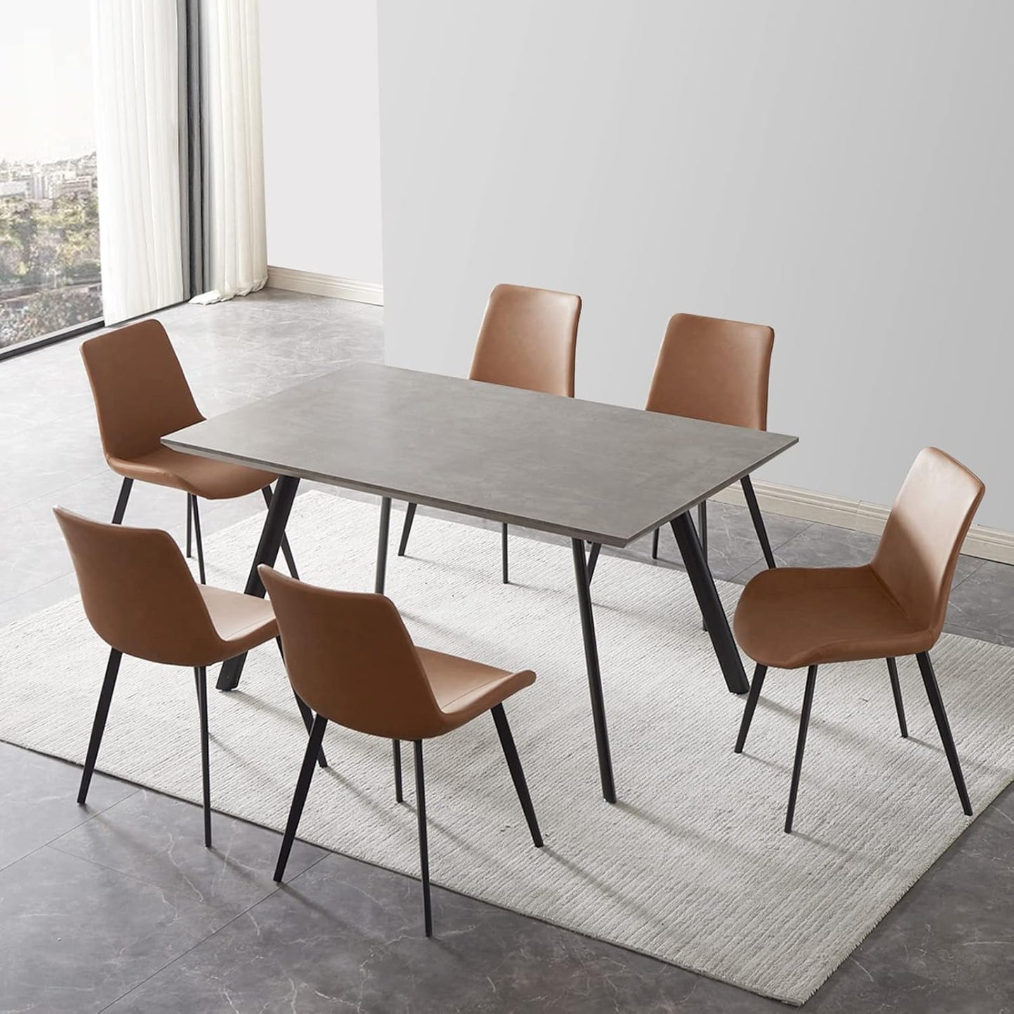 ZckyCine Modern 5-Piece Dining Table Set Rectangular Wood Table with 4 Upholstered Leather Chairs, Seats 4