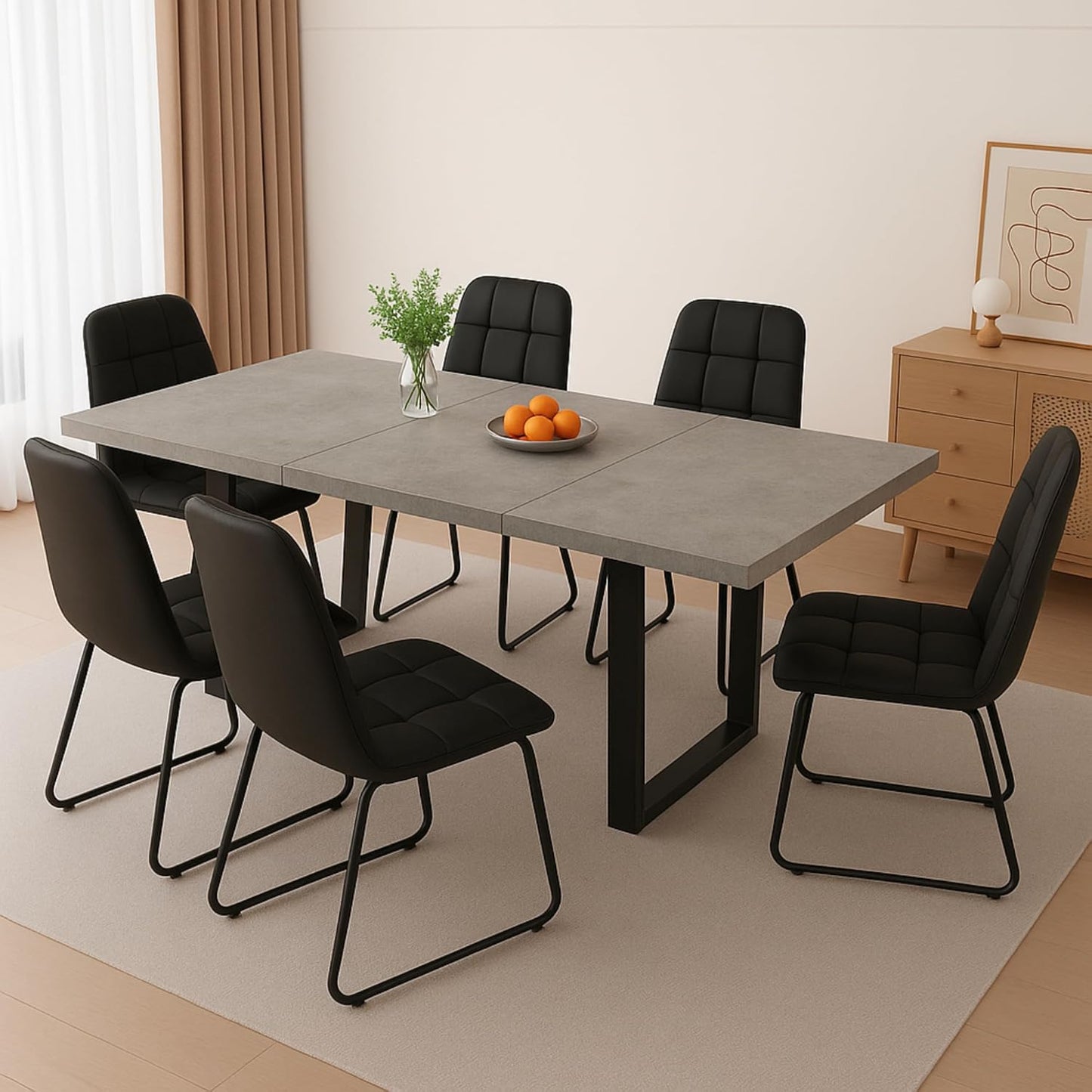 ZckyCine Modern 5-Piece Dining Table Set Rectangular Wood Table with 4 Upholstered Leather Chairs, Seats 4