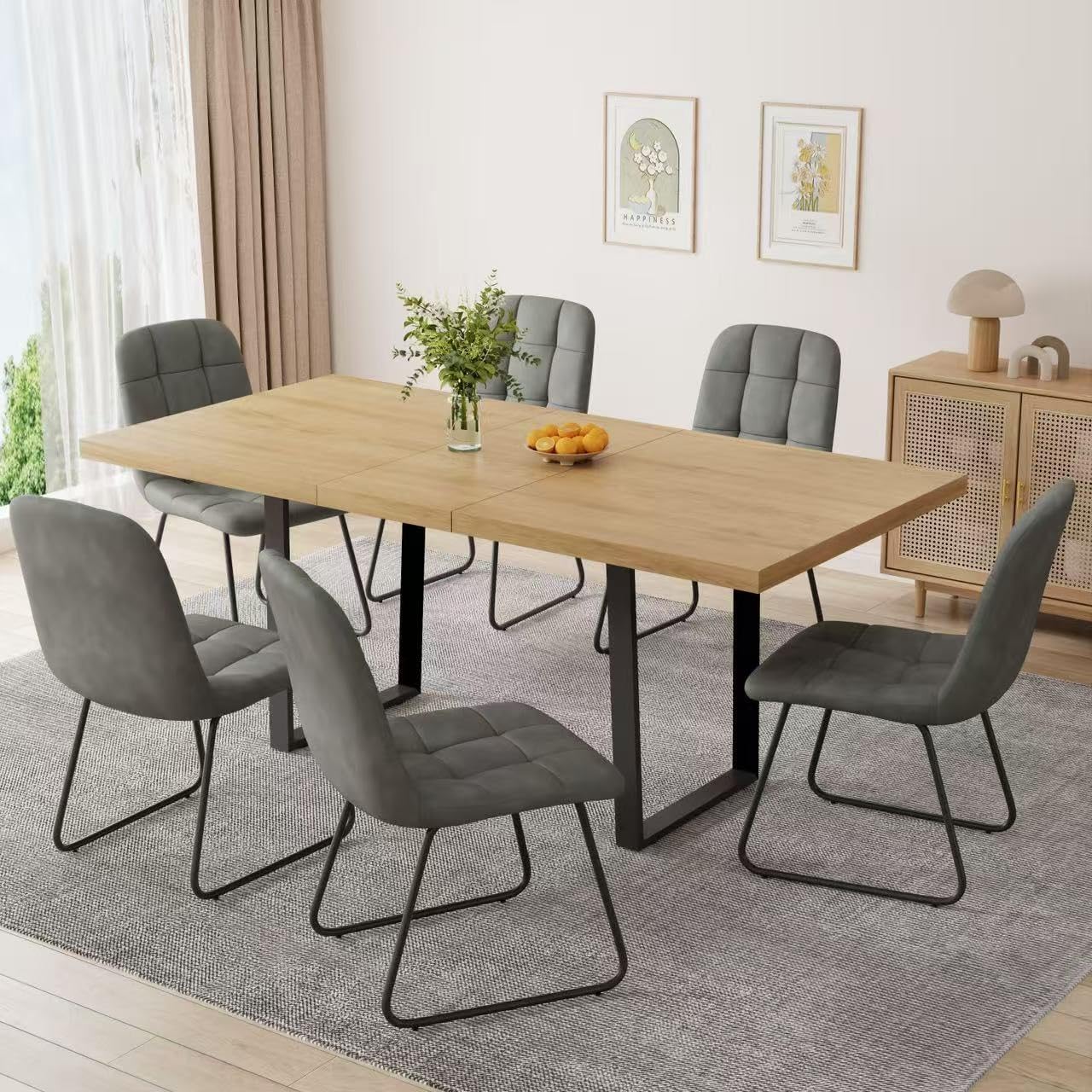 ZckyCine Modern 5-Piece Dining Table Set Rectangular Wood Table with 4 Upholstered Leather Chairs, Seats 4