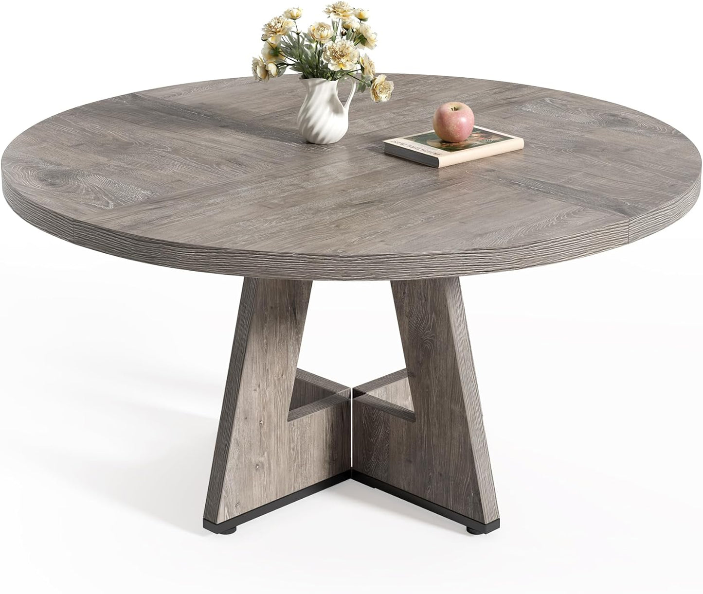 LITTLE TREE Round Dining Table for 4-6 People, 47 Inches Dining Room Table with Wooden Pedestal Base, Brown Dinner Tables, Circle Kitchen Tables for Dining Room, Kitchen, Living Room(Table Only)
