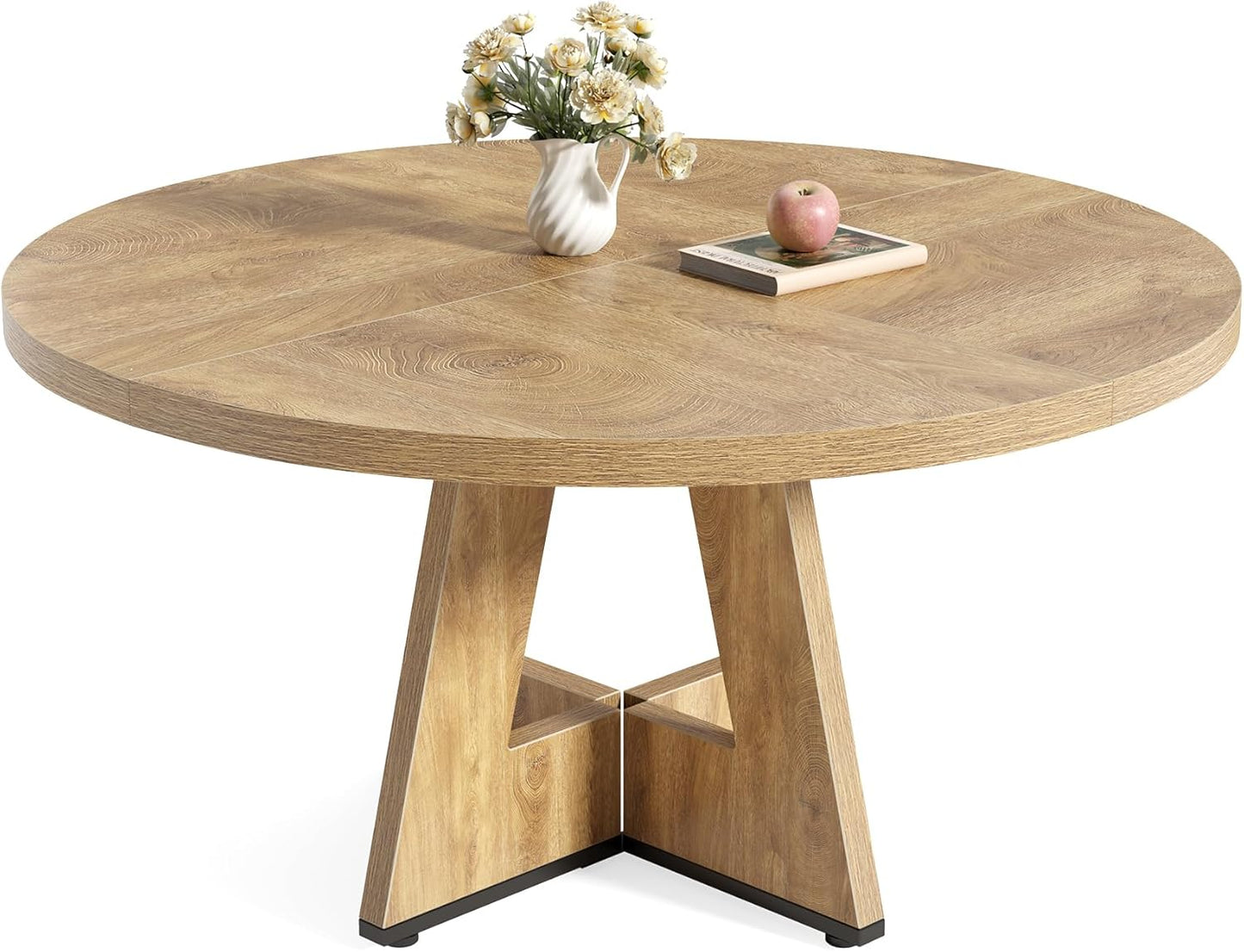LITTLE TREE Round Dining Table for 4-6 People, 47 Inches Dining Room Table with Wooden Pedestal Base, Brown Dinner Tables, Circle Kitchen Tables for Dining Room, Kitchen, Living Room(Table Only)