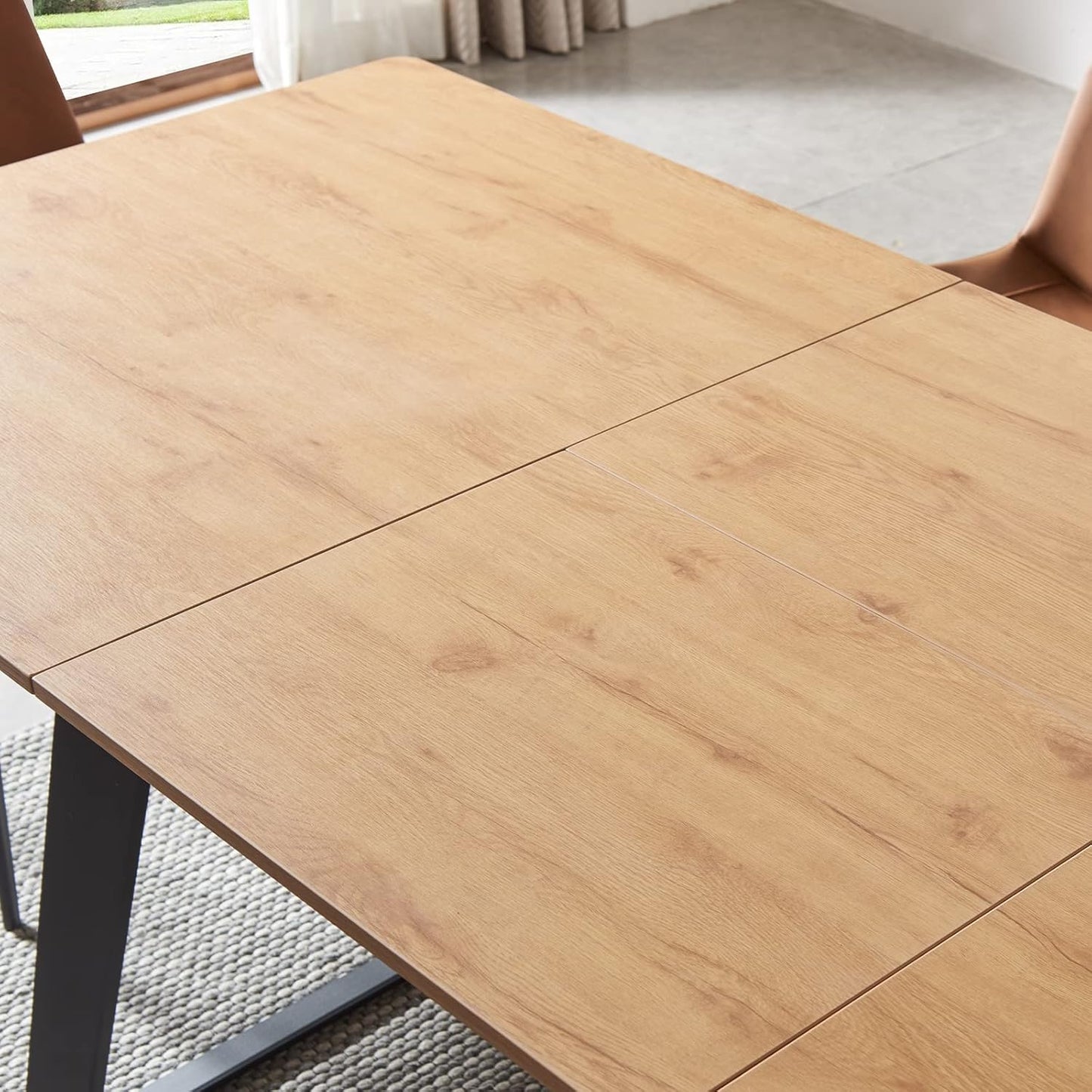 ZckyCine 67" Modern Rectangular Wooden Dining Table Set with 6 Brown Leather Chairs - Expandable, Space-Saving, Multifunctional