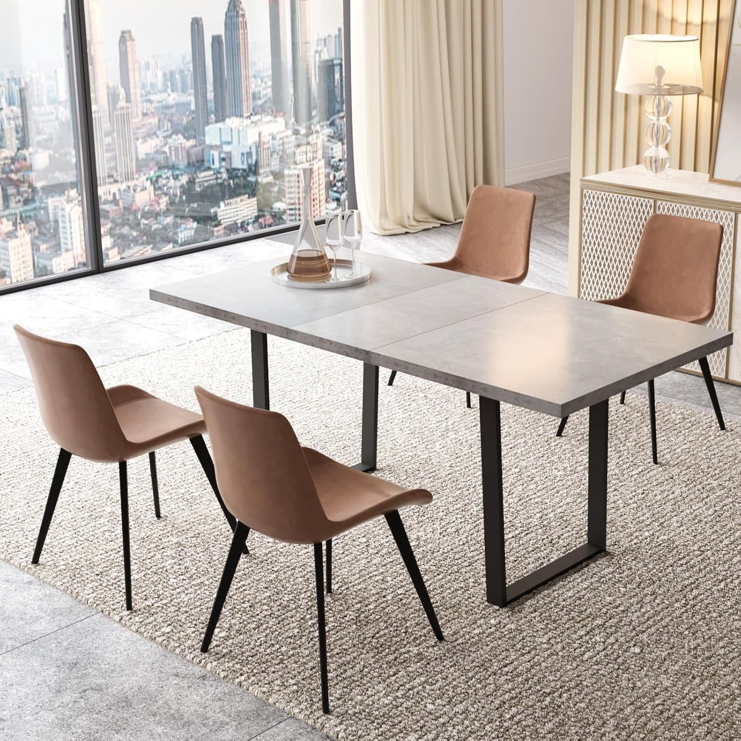 ZckyCine Modern 5-Piece Dining Table Set Rectangular Wood Table with 4 Upholstered Leather Chairs, Seats 4