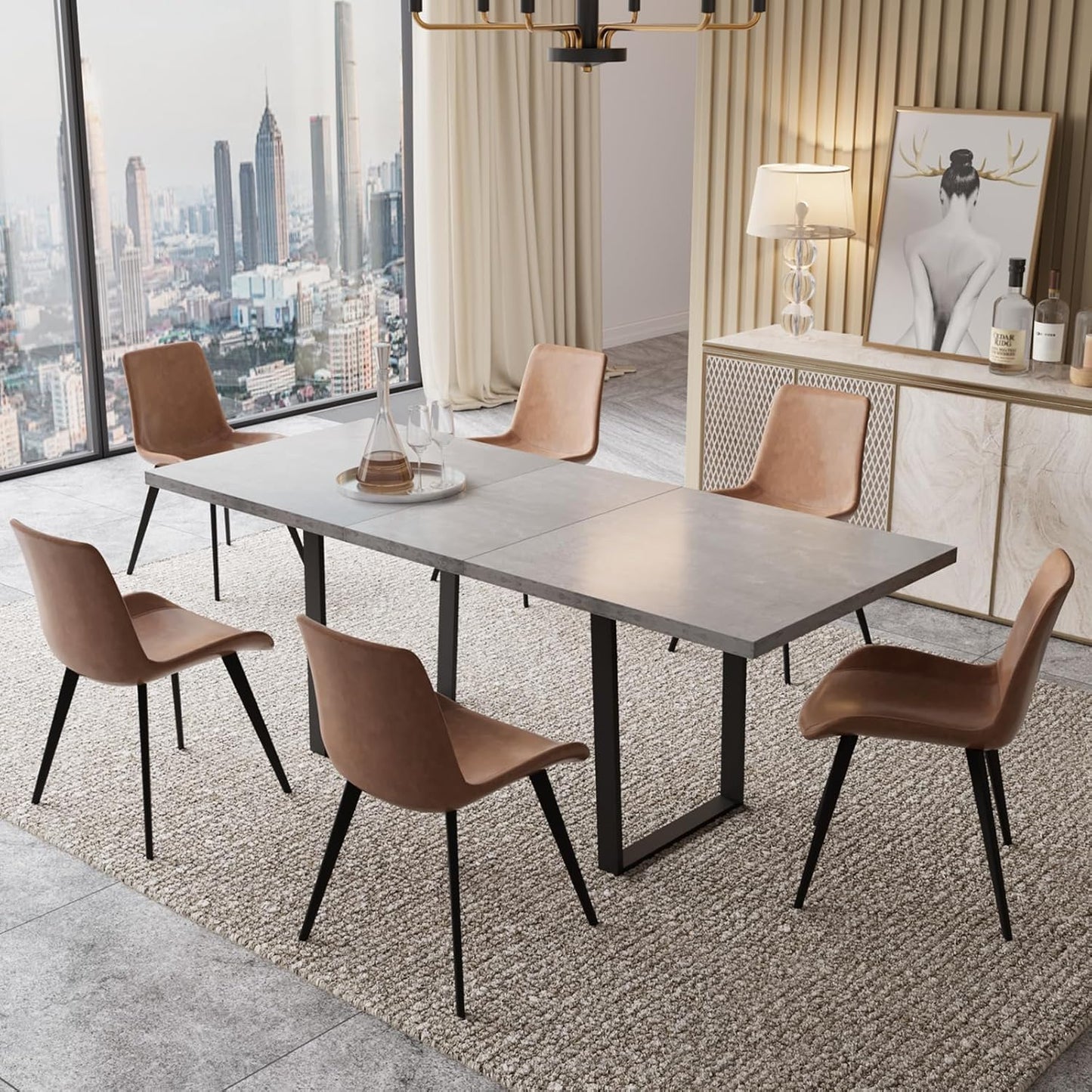 ZckyCine Modern 5-Piece Dining Table Set Rectangular Wood Table with 4 Upholstered Leather Chairs, Seats 4
