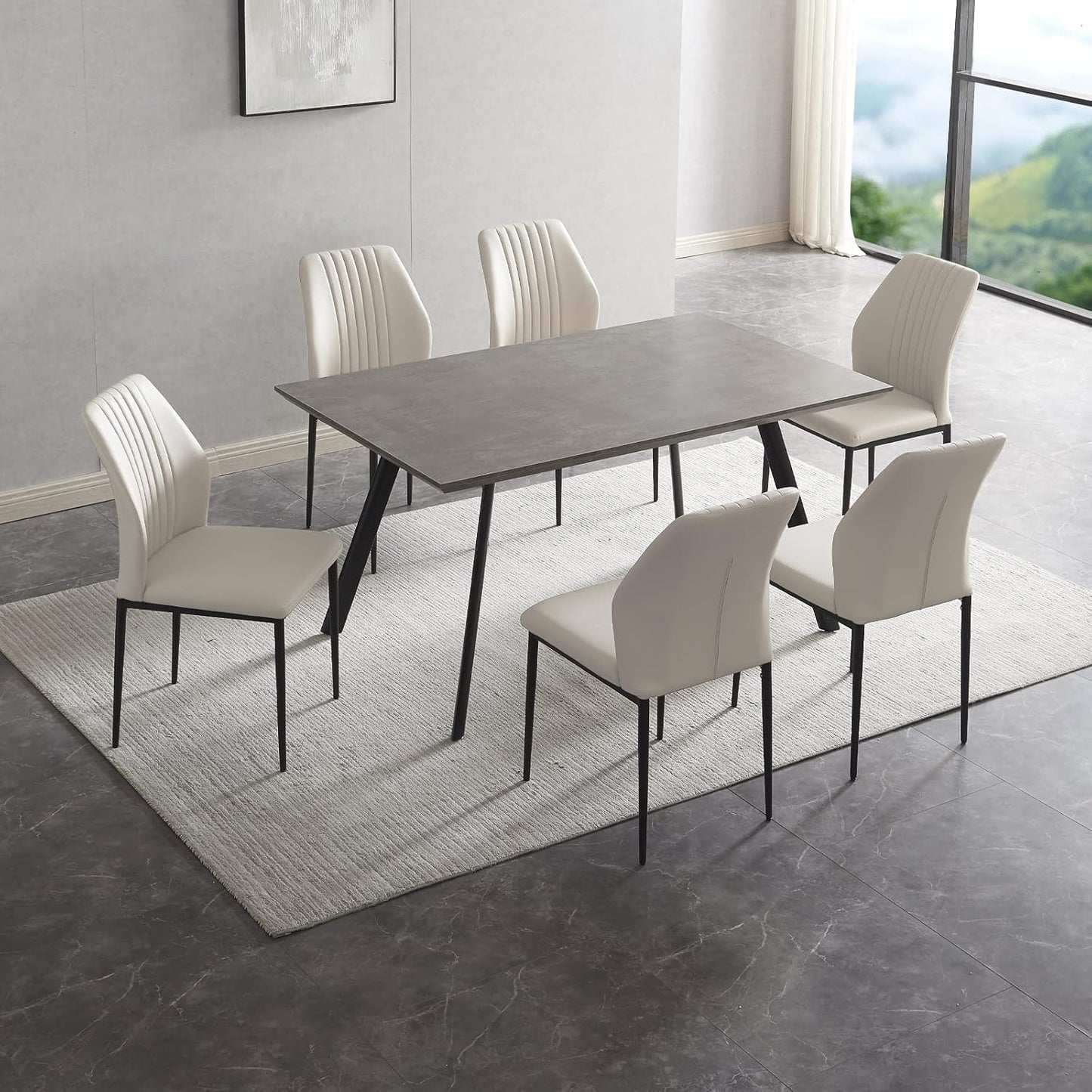 ZckyCine Modern 5-Piece Dining Table Set Rectangular Wood Table with 4 Upholstered Leather Chairs, Seats 4