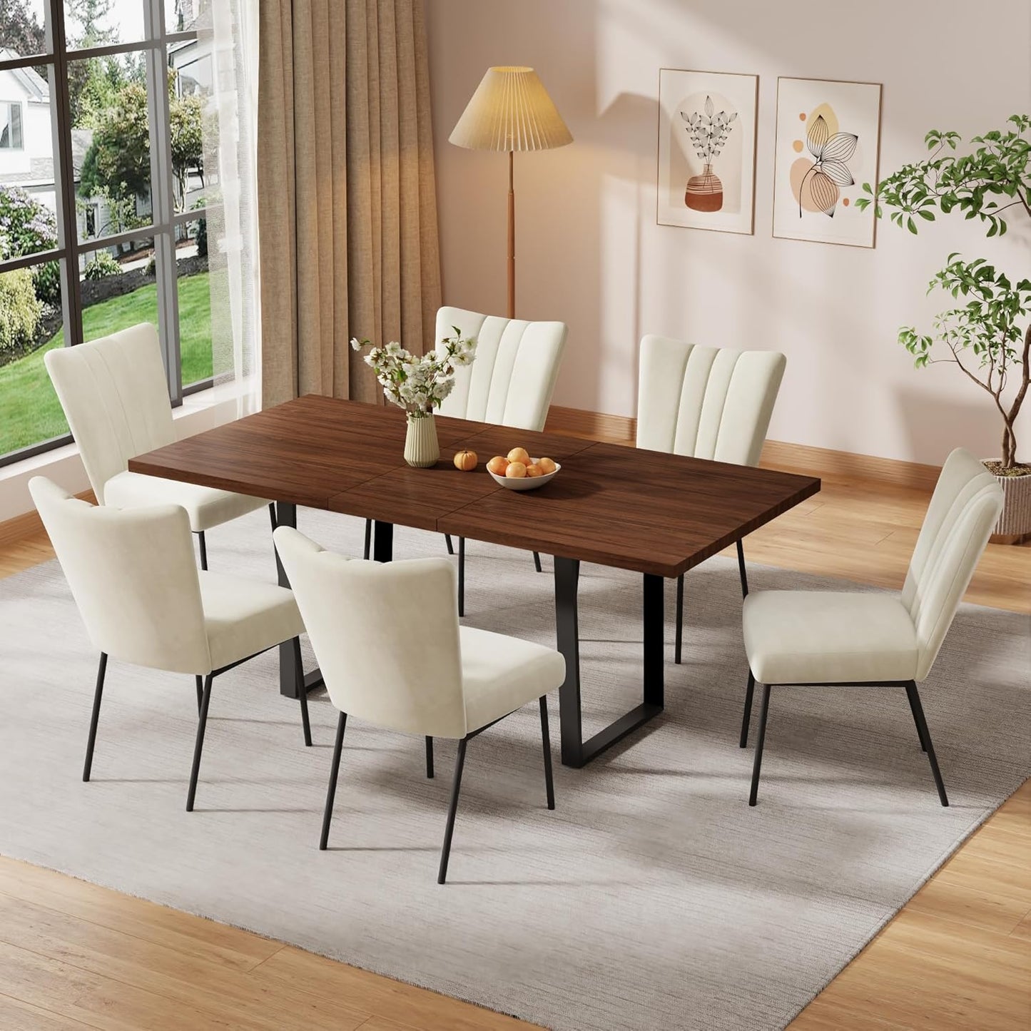 ZckyCine Modern 5-Piece Dining Table Set Rectangular Wood Table with 4 Upholstered Leather Chairs, Seats 4