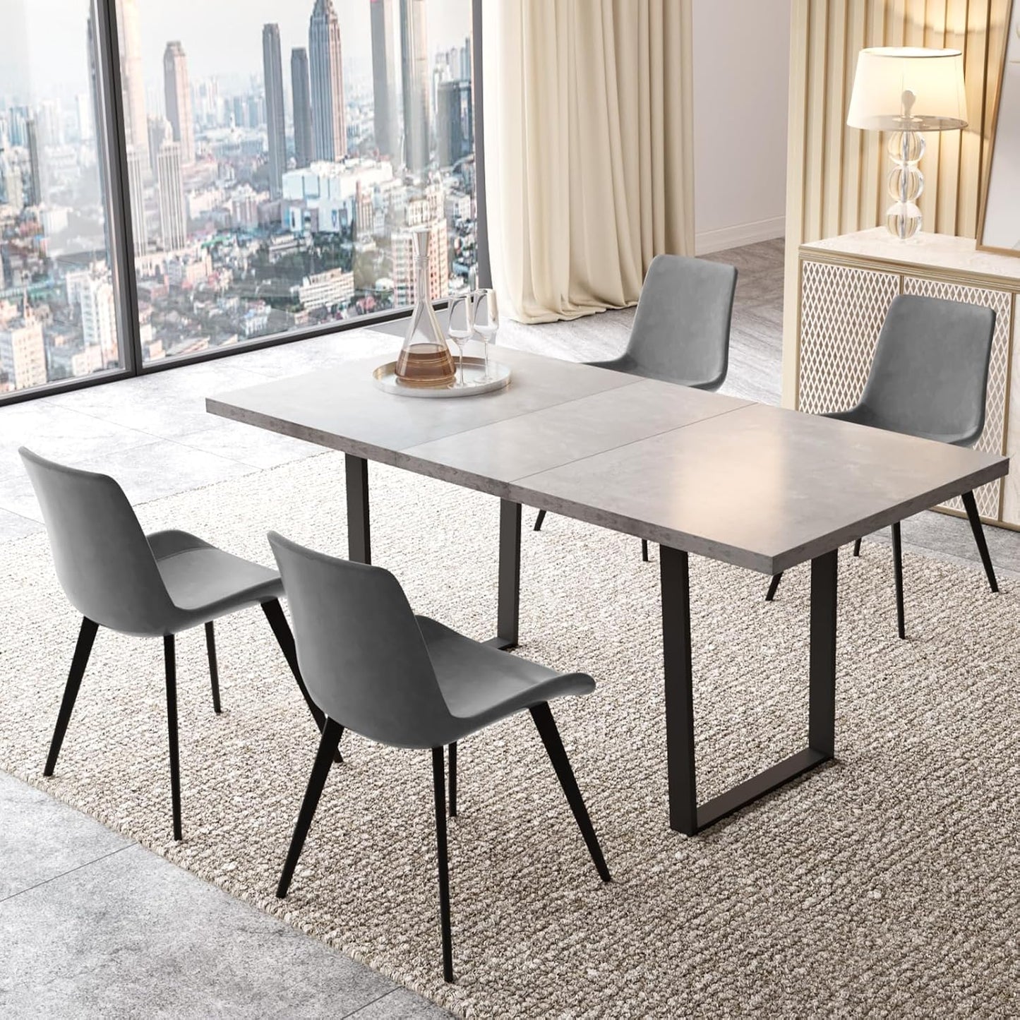 ZckyCine Modern 5-Piece Dining Table Set Rectangular Wood Table with 4 Upholstered Leather Chairs, Seats 4
