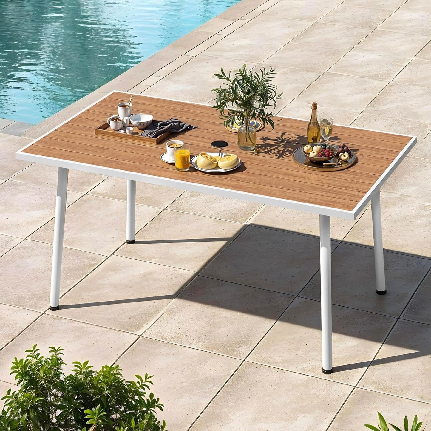 DWVO Outdoor Patio Dining Table Round for 4 35.4" Outdoor Tables with Umbrella Hole & Adjustable Levelers All-Weather Bistro Table with Metal Frame for Lawn Garden Backyard