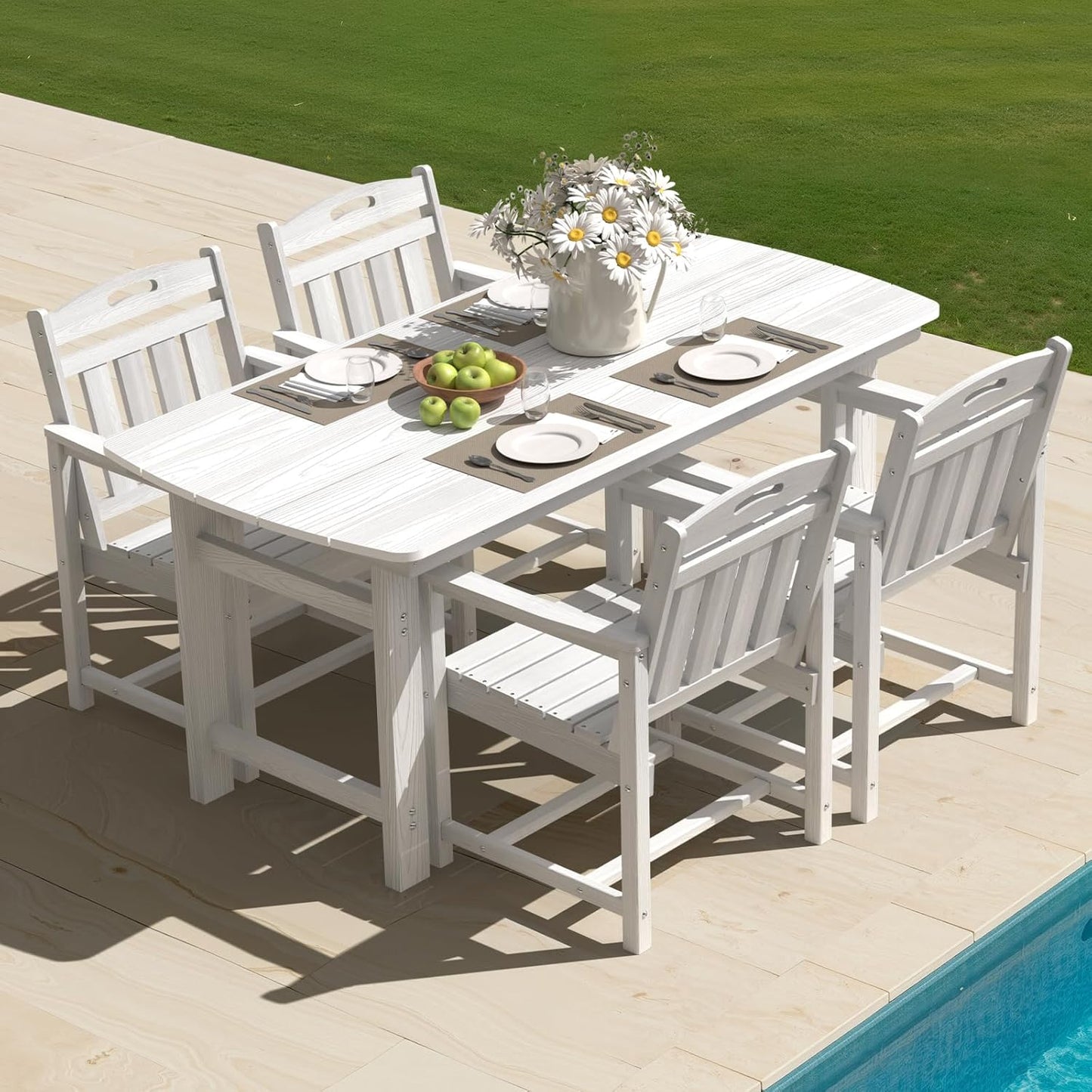 HDPE Outdoor Table and Chairs,66" Outdoor Dining Table Set with Umbrella Hole,7-Piece Patio Dining Set for Backyard,Black