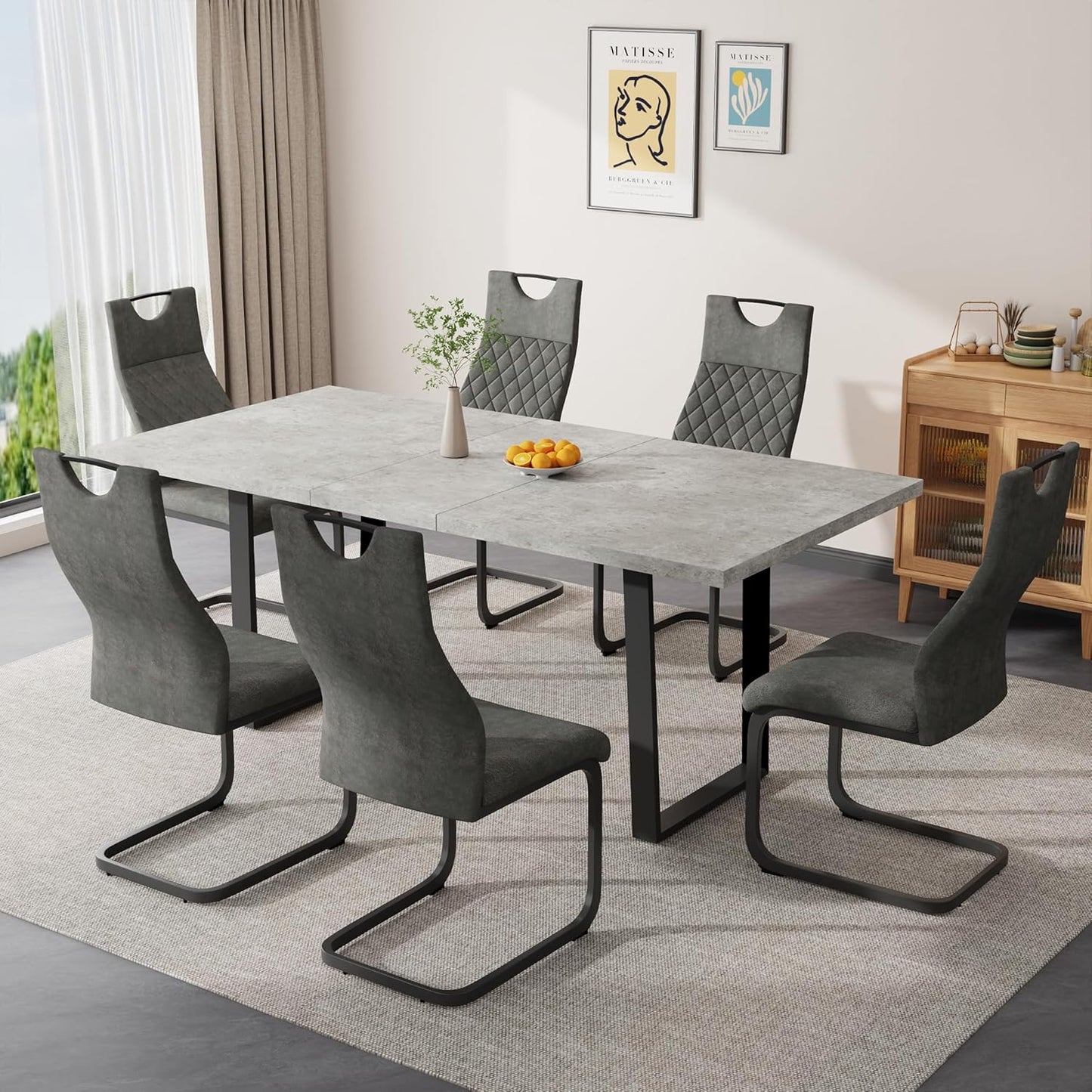 ZckyCine Modern 5-Piece Dining Table Set Rectangular Wood Table with 4 Upholstered Leather Chairs, Seats 4