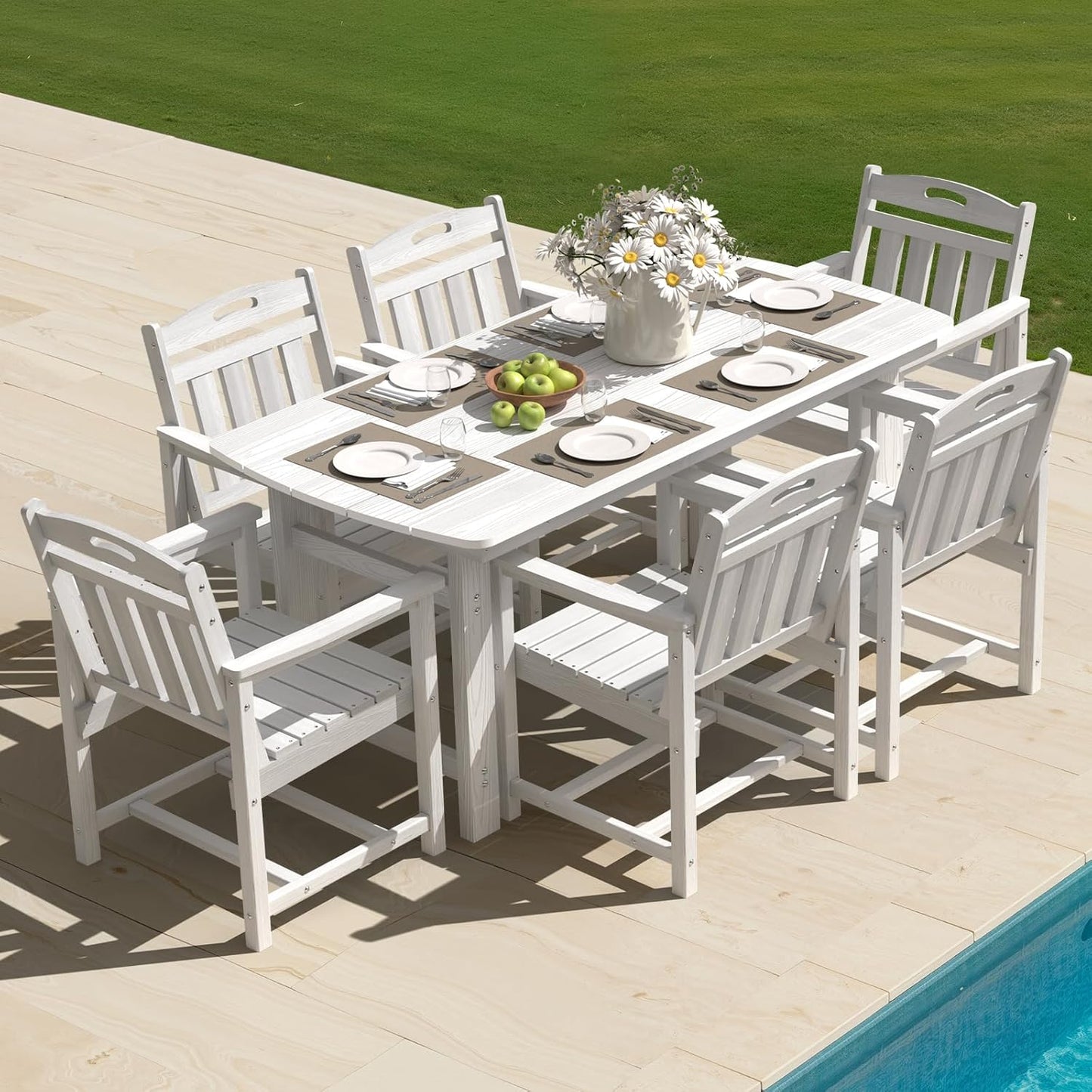 HDPE Outdoor Table and Chairs,66" Outdoor Dining Table Set with Umbrella Hole,7-Piece Patio Dining Set for Backyard,Black