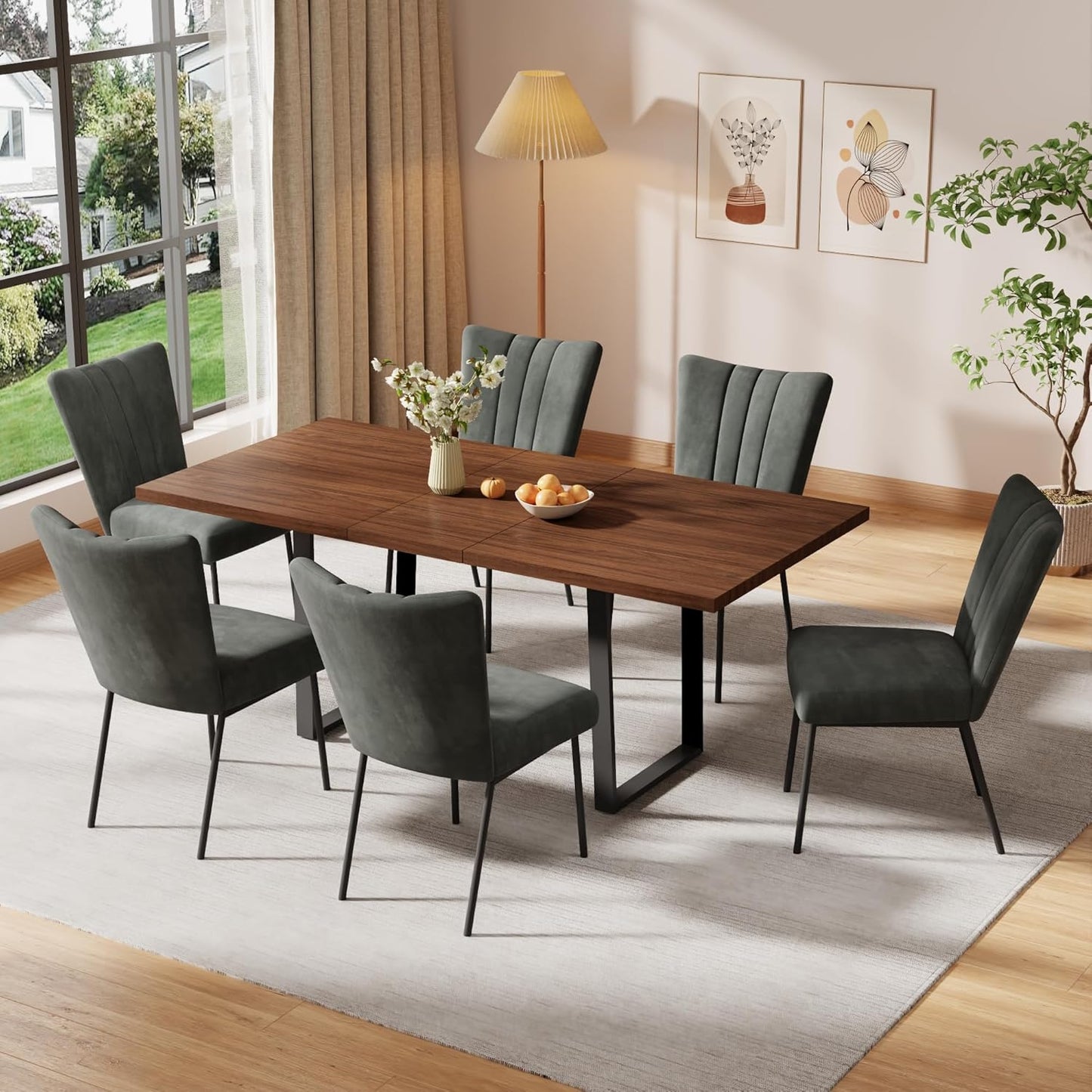 ZckyCine Modern 5-Piece Dining Table Set Rectangular Wood Table with 4 Upholstered Leather Chairs, Seats 4