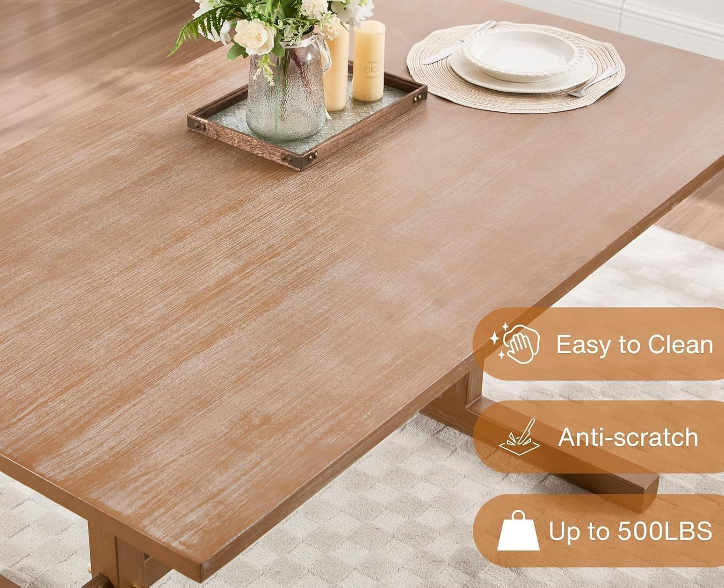 EALSON Farmhouse Solid Wood Dining Table for 4 to 6 People 63 Inch Rustic Large Rectangle Kitchen Table for Kitchen/Living Room/Dinner, Natural