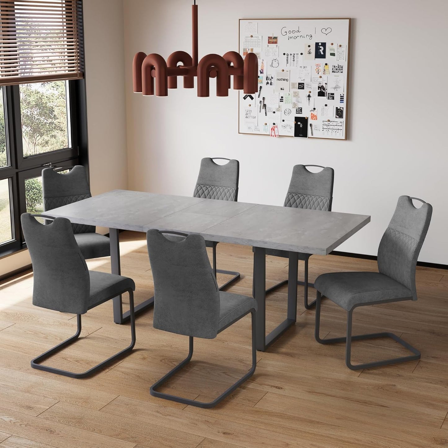 ZckyCine Modern 5-Piece Dining Table Set Rectangular Wood Table with 4 Upholstered Leather Chairs, Seats 4