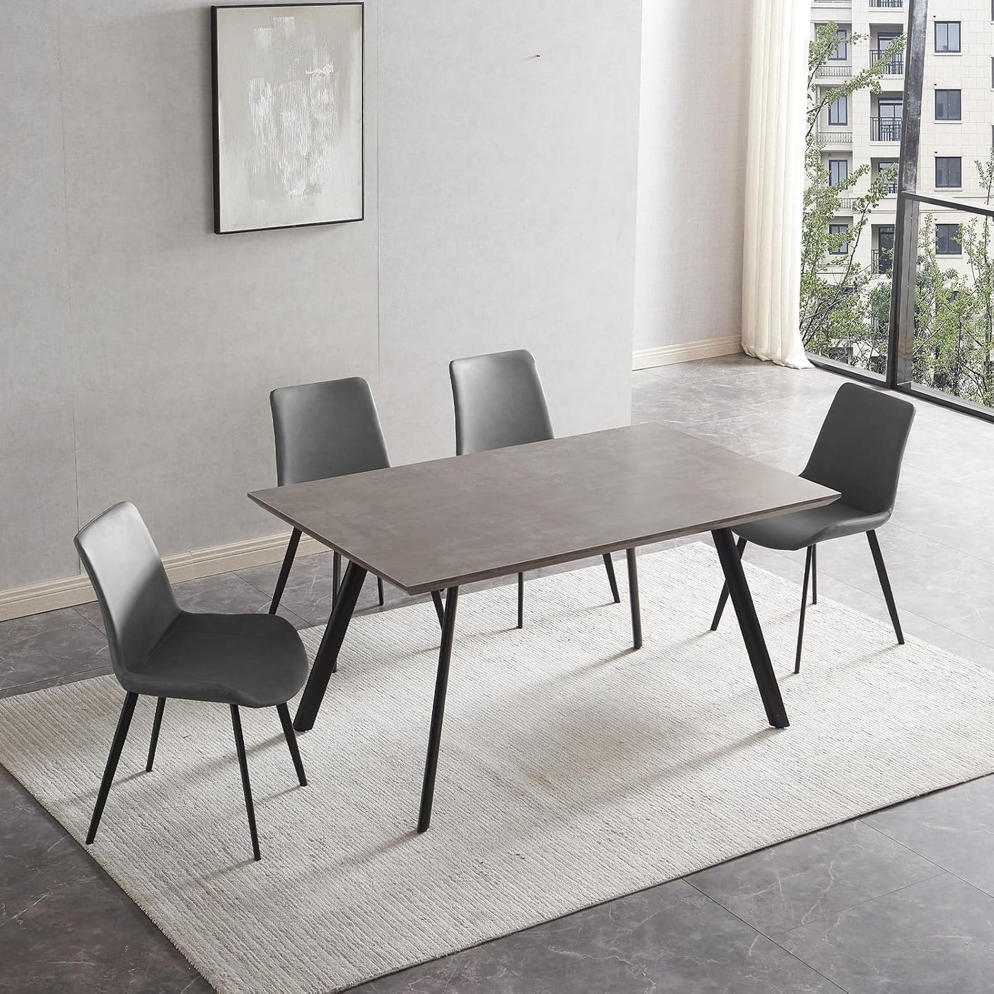 ZckyCine Modern 5-Piece Dining Table Set Rectangular Wood Table with 4 Upholstered Leather Chairs, Seats 4