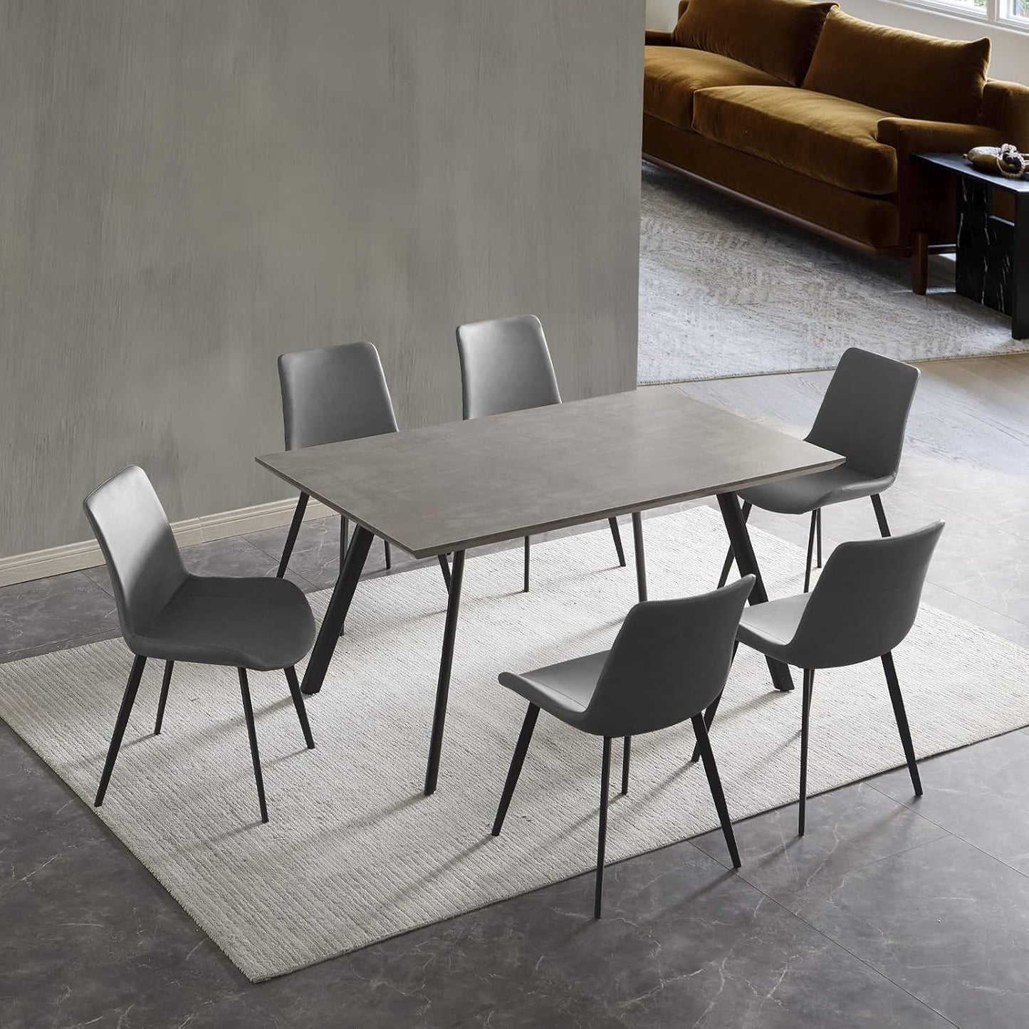 ZckyCine Modern 5-Piece Dining Table Set Rectangular Wood Table with 4 Upholstered Leather Chairs, Seats 4
