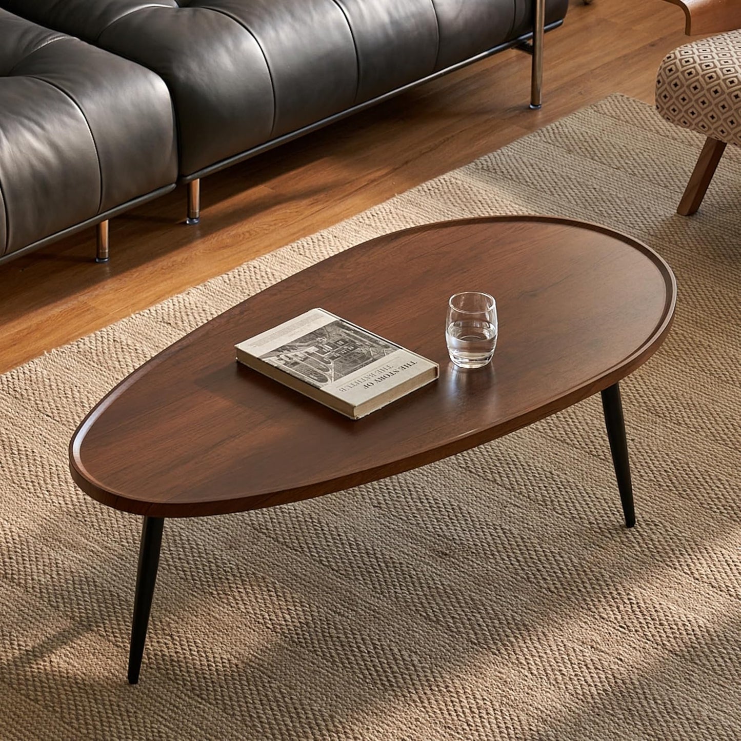 Saint Mossi Modern Coffee Table for Living Room, Mid-Century Oval Wood Coffee Table, Double Layer Center Table for Small Space, D47xW23.6xH15, Espresso