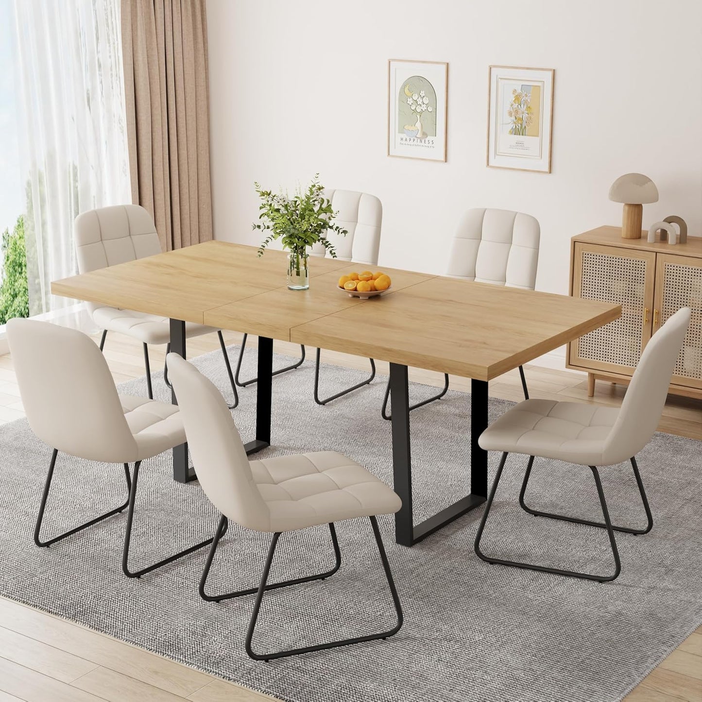 ZckyCine Modern 5-Piece Dining Table Set Rectangular Wood Table with 4 Upholstered Leather Chairs, Seats 4