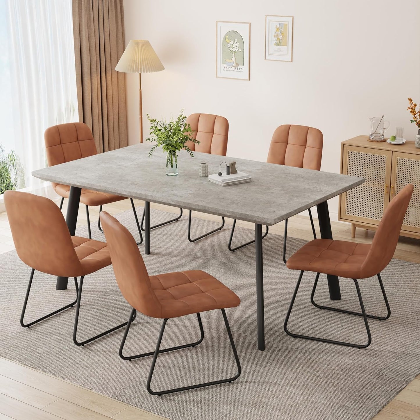 ZckyCine Modern 5-Piece Dining Table Set Rectangular Wood Table with 4 Upholstered Leather Chairs, Seats 4