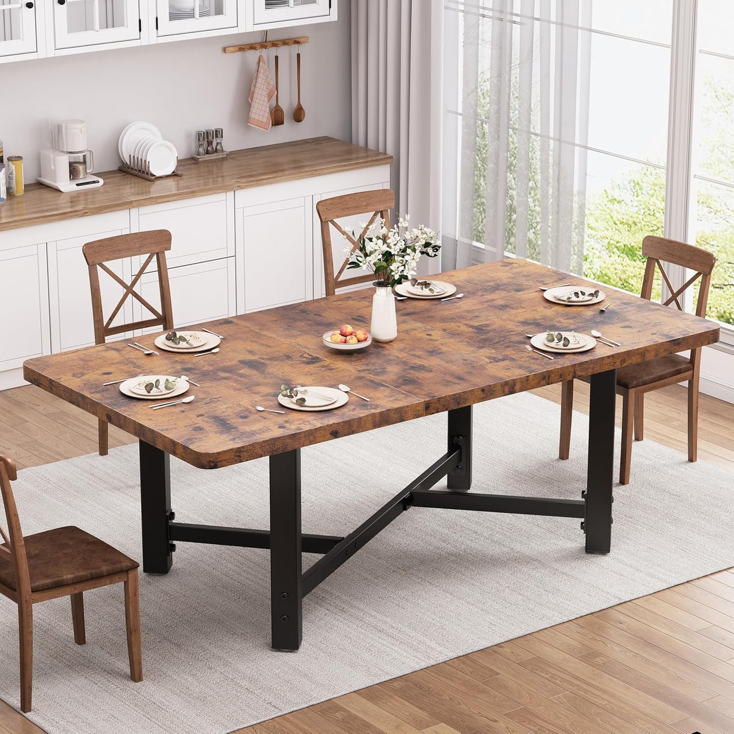 Dining Table for 4-6, 62“Extendable Kitchen Dining Room Table, Space Saving Rectangle Large Expandable Wood Dinner Furniture for Small Space (Grey)