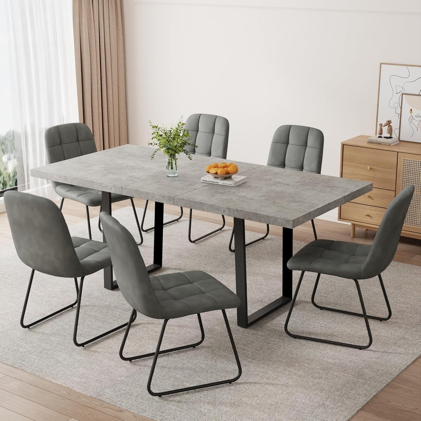 ZckyCine Modern 5-Piece Dining Table Set Rectangular Wood Table with 4 Upholstered Leather Chairs, Seats 4