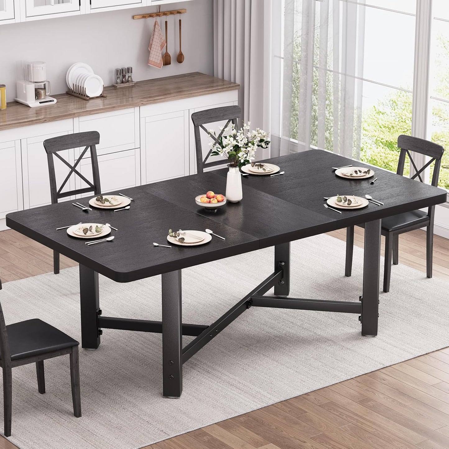 Dining Table for 4-6, 62“Extendable Kitchen Dining Room Table, Space Saving Rectangle Large Expandable Wood Dinner Furniture for Small Space (Grey)
