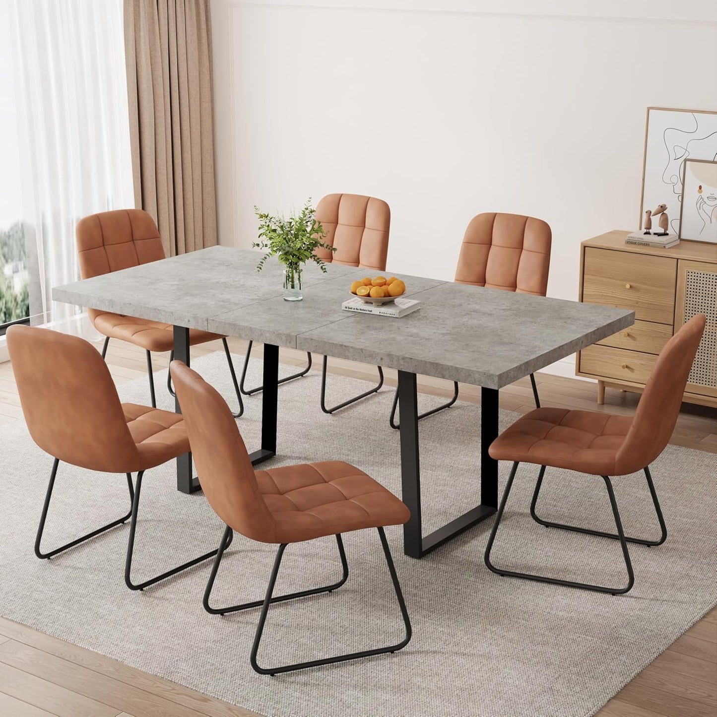 ZckyCine Modern 5-Piece Dining Table Set Rectangular Wood Table with 4 Upholstered Leather Chairs, Seats 4